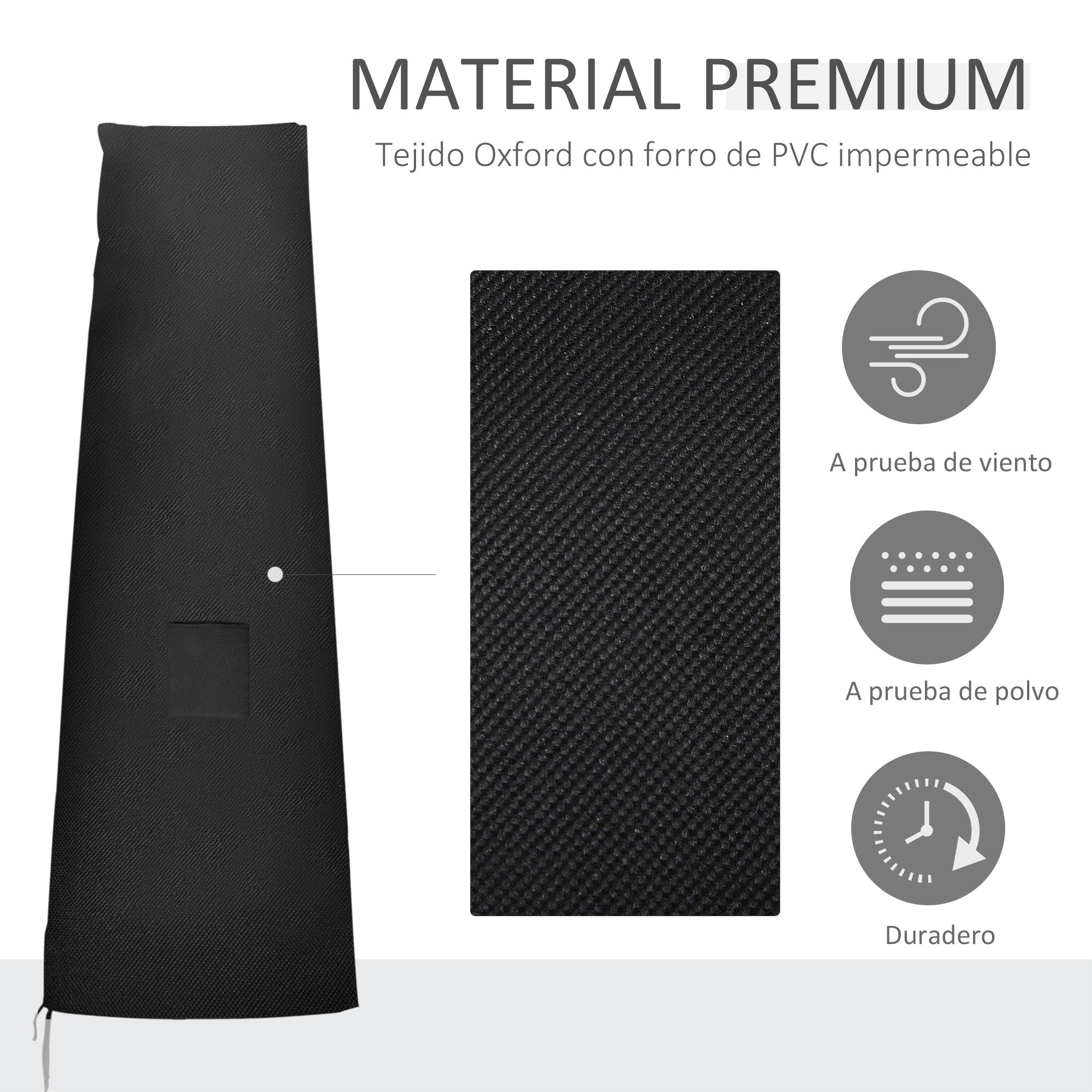 Outsunny Funda para Sombrilla de Jardín Funda Protectora para Parasol Impermeable de Tela Oxford 300D con Cremallera y Varilla de Soporte Plegable 240x48/70 cm Negro