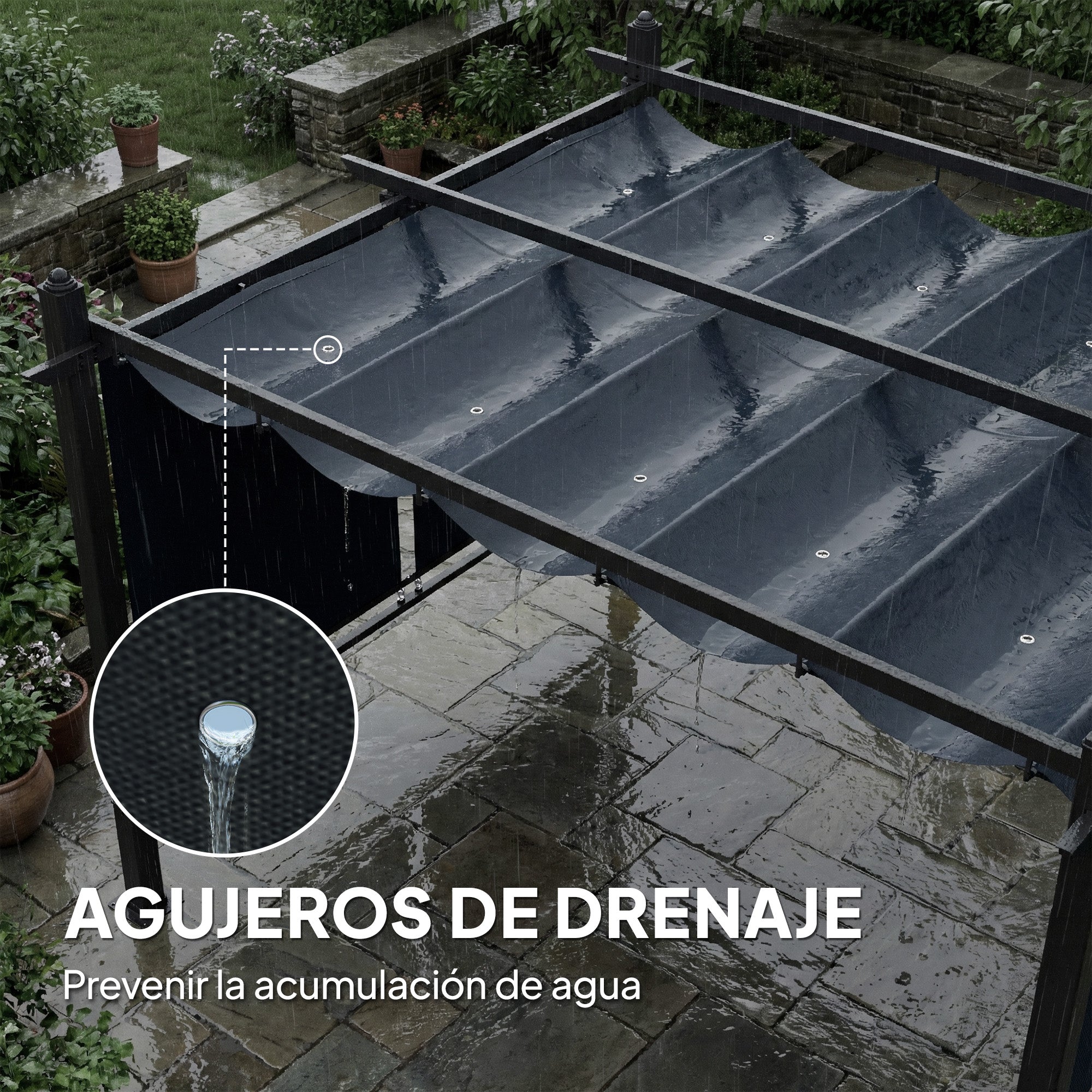 Outsunny Pérgola de Jardín 4x3 m con Techo Retráctil y 4 Cortinas Enrollables Automáticas, Cenador de Jardín con Protección UV50+, Estructura de Aluminio, Drenaje, Pabellón para Exterior, Gris Oscuro