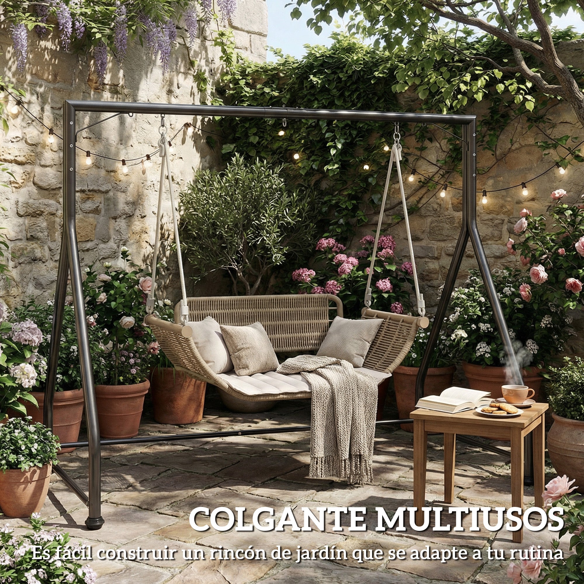 Outsunny Soporte para Columpio de Acero Estructura de Columpio de 2 y 3 Asientos o Cesta Colgante Resistente con Patas en Forma de A Carga 360 kg para Jardín Parque Patio Porche 210x117x175 cm Negro