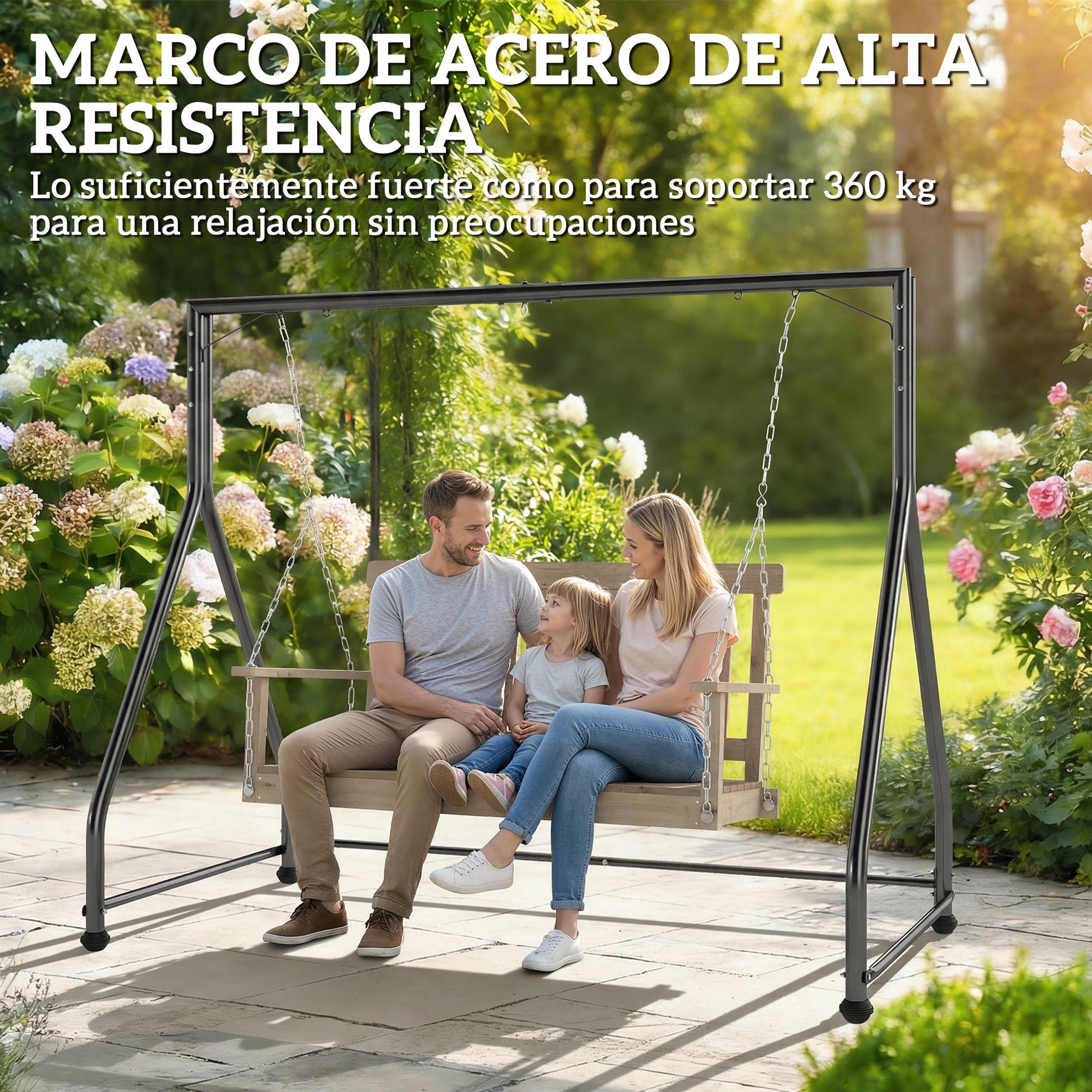 Outsunny Soporte para Columpio de Acero Estructura de Columpio de 2 y 3 Asientos o Cesta Colgante Resistente con Patas en Forma de A Carga 360 kg para Jardín Parque Patio Porche 210x117x175 cm Negro