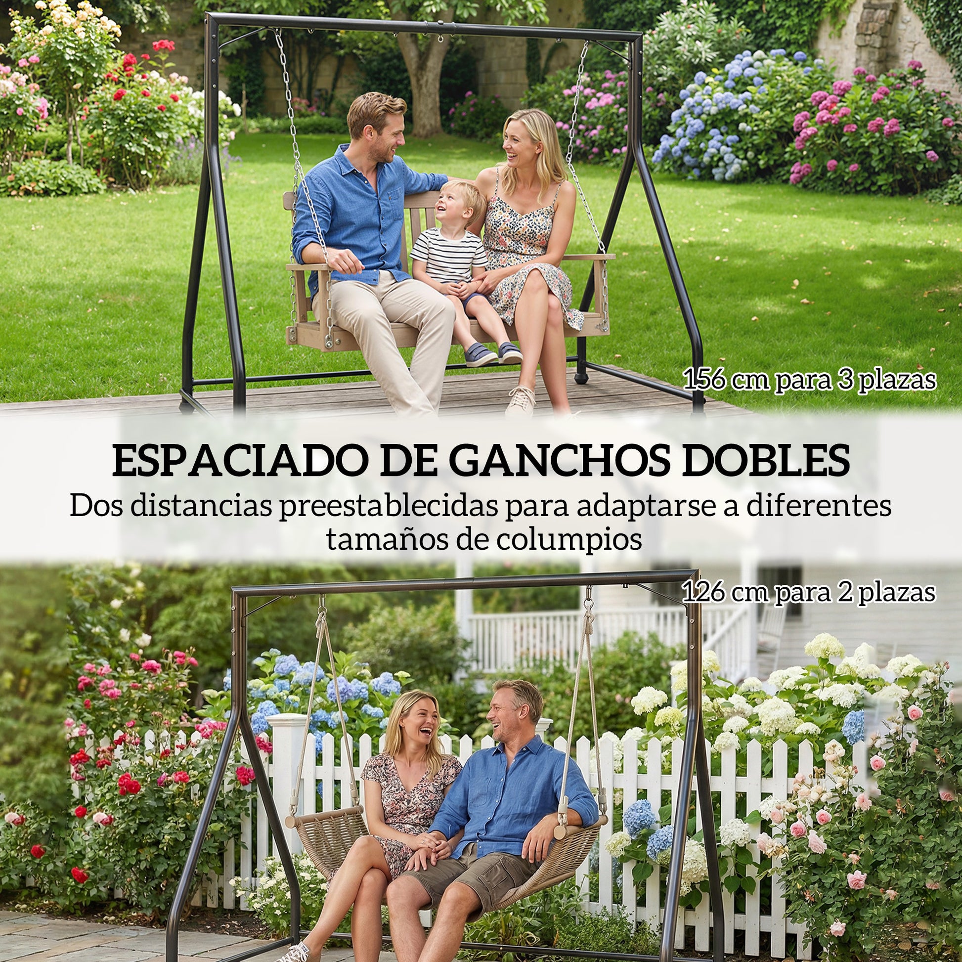 Outsunny Soporte para Columpio de Acero Estructura de Columpio de 2 y 3 Asientos o Cesta Colgante Resistente con Patas en Forma de A Carga 360 kg para Jardín Parque Patio Porche 210x117x175 cm Negro