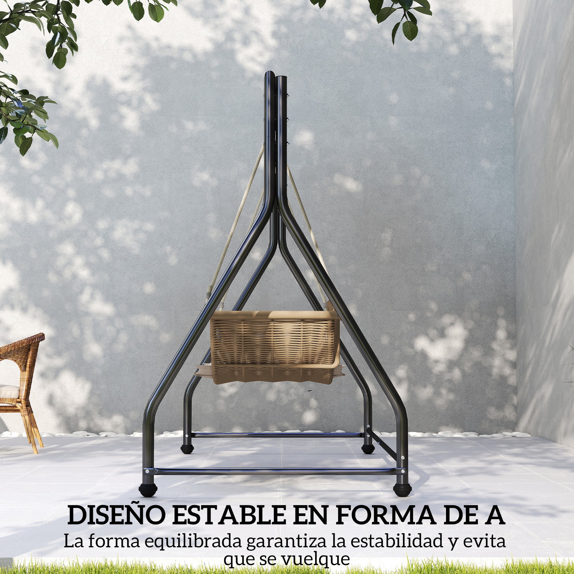 Outsunny Soporte para Columpio de Acero Estructura de Columpio de 2 y 3 Asientos o Cesta Colgante Resistente con Patas en Forma de A Carga 360 kg para Jardín Parque Patio Porche 210x117x175 cm Negro