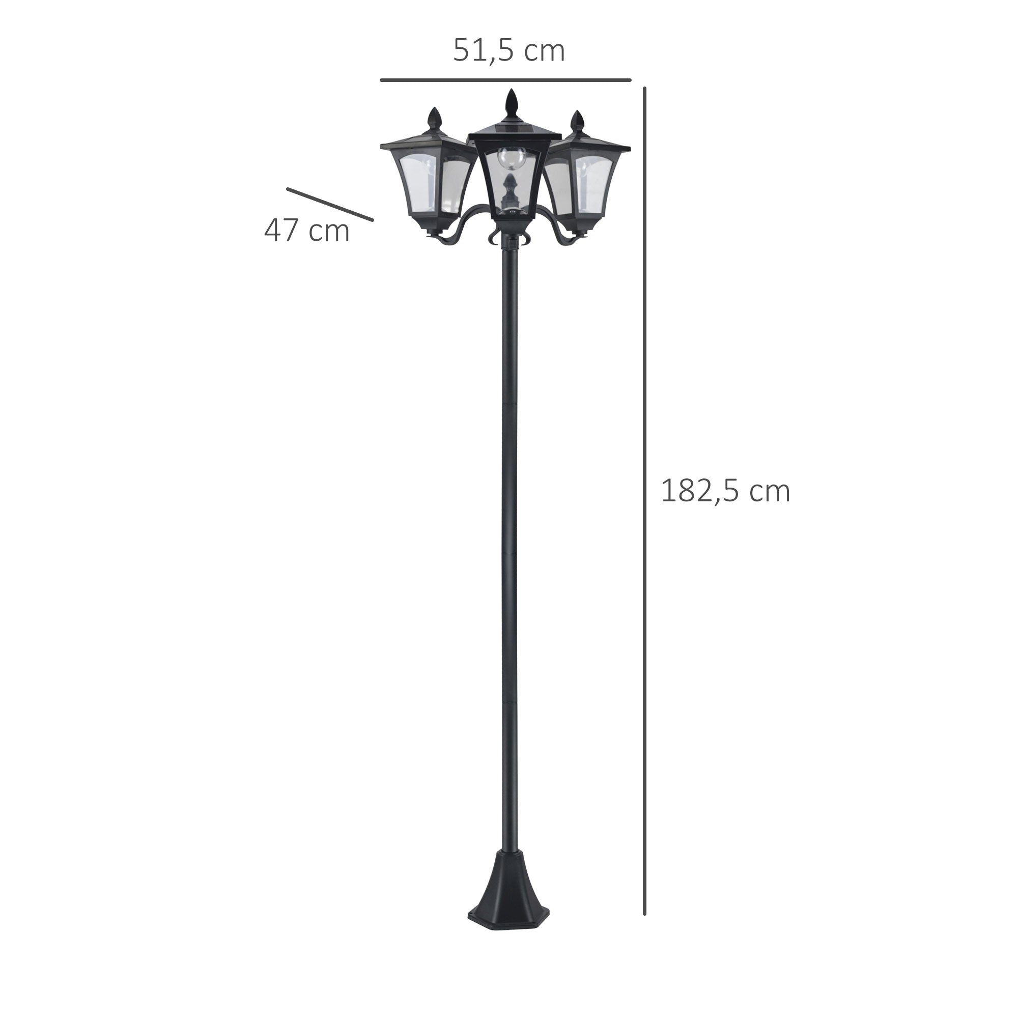 Outsunny Conjunto de 2 Farolas Solares de Exterior Luces Solares de Pie con 3 Luces LED Impermeable IP44 para Camino Terraza Patio 51,5x47x182,5 cm Negro