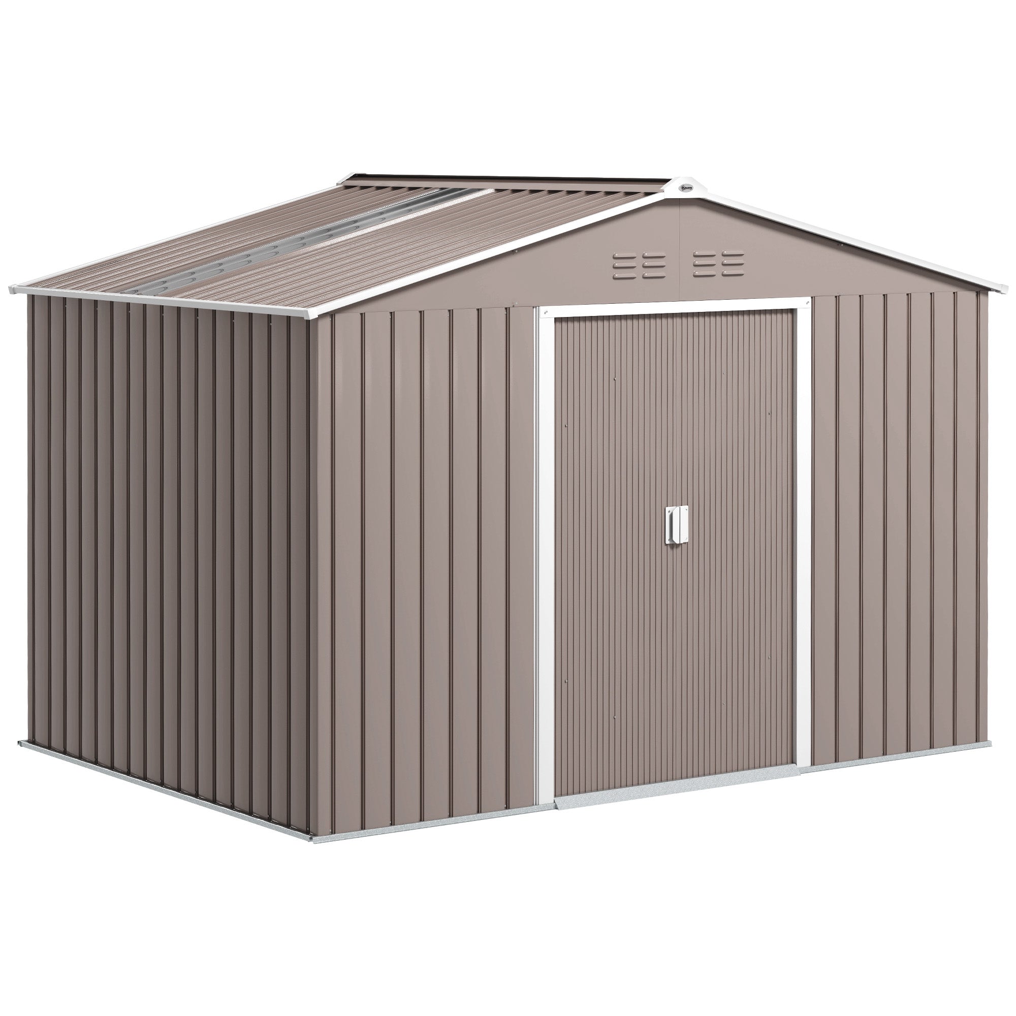 Outsunny Caseta de Jardín Exterior 4,9 m², 277x195x192 cm, Cobertizo de Jardín Exterior Metálico con Claraboya de Fibra de Vidrio, Puerta Corredera, Ventilación y Kit de Fundación, Gris Claro