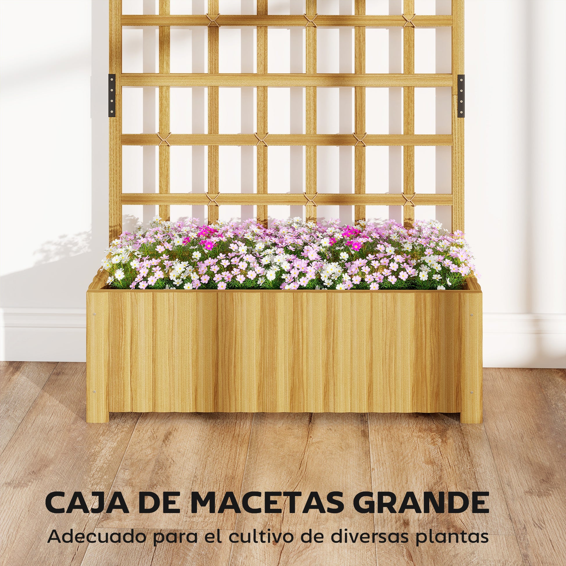 Outsunny Jardinera con Enrejado de Madera, Jardinera Exterior Grande para Plantas Trepadoras, con Ofricios de Drenaje, Macetero Elevado para Jardín, Patio, Terraza, 90x30x180 cm, Natural
