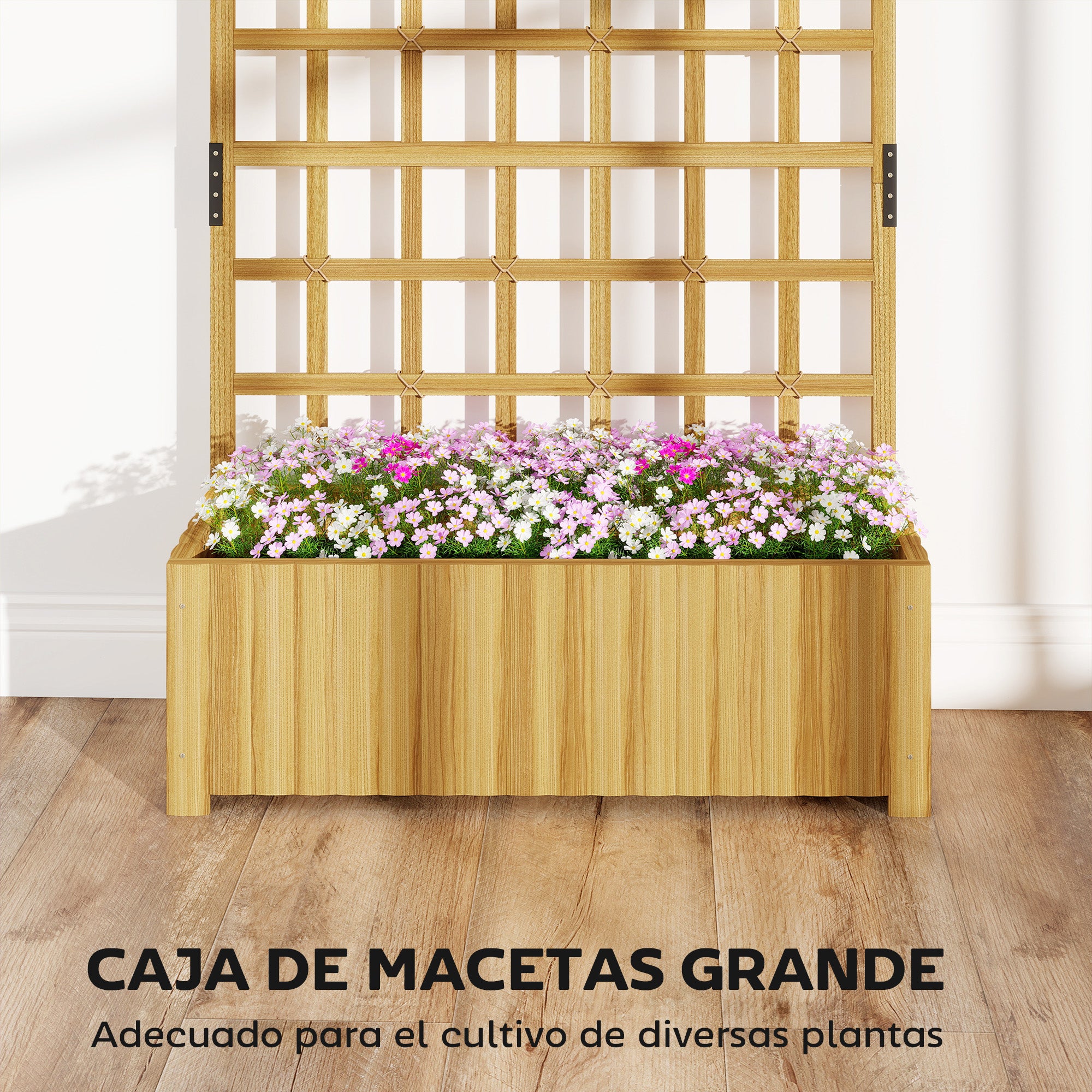Outsunny Jardinera con Enrejado de Madera, Jardinera Exterior Grande para Plantas Trepadoras, con Ofricios de Drenaje, Macetero Elevado para Jardín, Patio, Terraza, 90x30x180 cm, Natural