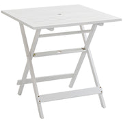 Outsunny Mesa de Jardín Plegable Mesa de Exterior de Madera 70x70x70 cm con Agujero para Sombrilla para Camping Viaje Pícnic Terraza Balcón Blanco