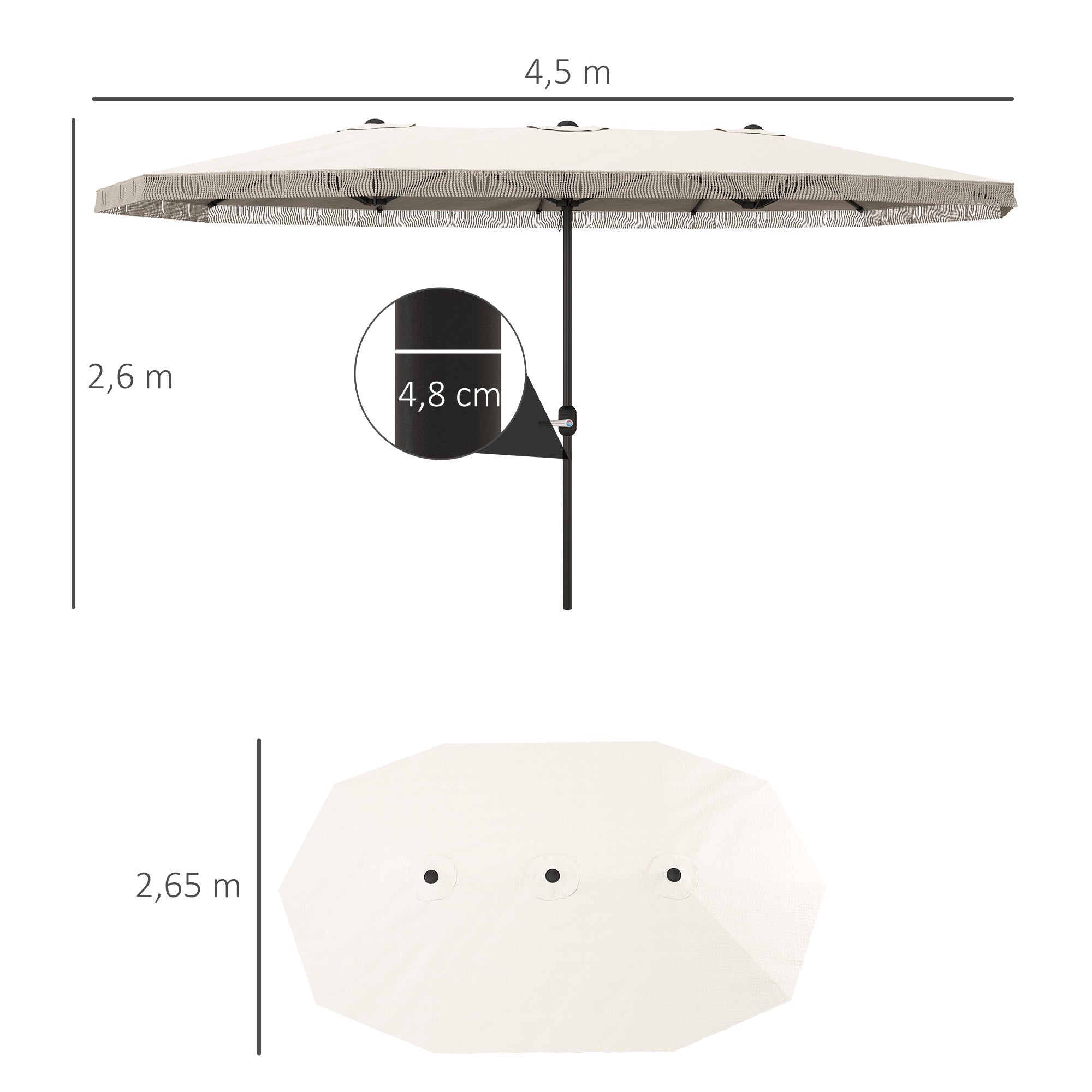 Outsunny Sombrilla Doble 4,5x2,65 m Sombrilla Terraza Exterior con Manivela Manual Resistente al Agua y Protección UV30+ Sombrilla Grande para Terraza Playa Piscina Crema