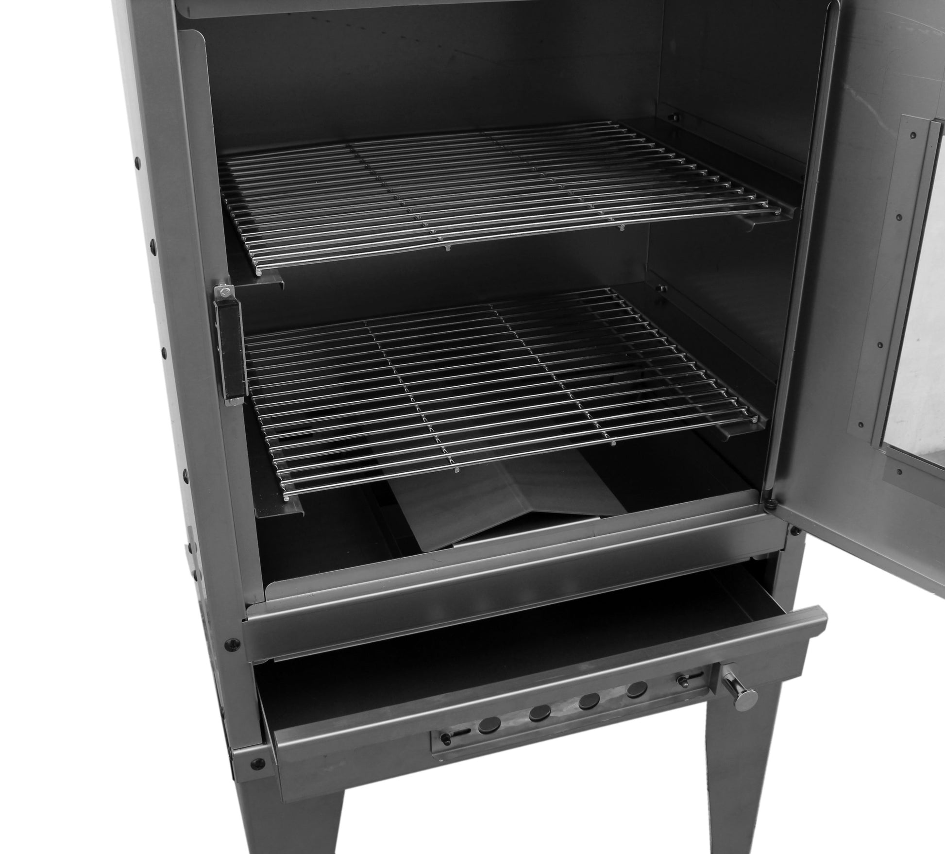 Ahumador y Asador Americano con Parrillas de Acero y Gancho