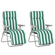Outsunny Pack de 2 Tumbonas Plegables Tumbonas de Jardín Exterior con Cojín Acolchado, Respaldo Ajustable en 5 Posiciones, Reposapiés y Marco de Acero, 60x75x65-102 cm, Rayas Verde