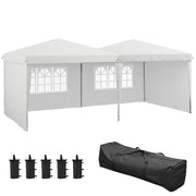 Outsunny Carpa Plegable 6x3 m Cenador de Jardín con Altura Ajustable Paredes Laterales Protección UV30+ Impermeable Sacos de Arena y Bolsa de Transporte Gazebo para Exterior Jardín Fiestas Blanco