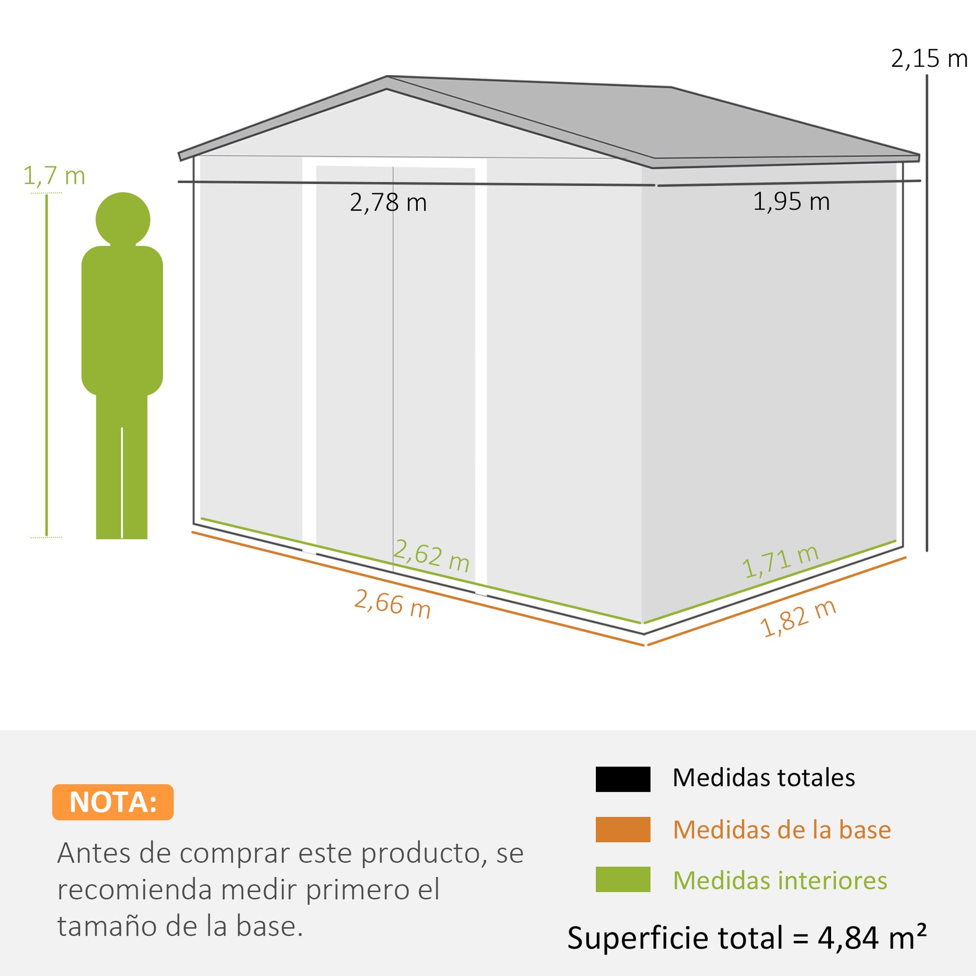 Outsunny Caseta de Jardín Exterior 4,84 m² 278x195x215 cm Cobertizo de Jardín Exterior Metálica con 2 Puertas Corredizas y 4 Ventanas para Almacenamiento de Herramientas Efecto Madera Natural y Café