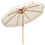 Outsunny Sombrilla Terraza Exterior, Ø264x240 cm, Sombrilla de Jardín con Ángulo Ajustable, Manivela y Volantes, Impermeable, Parasol para Playa, Patio, Balcón, Crema