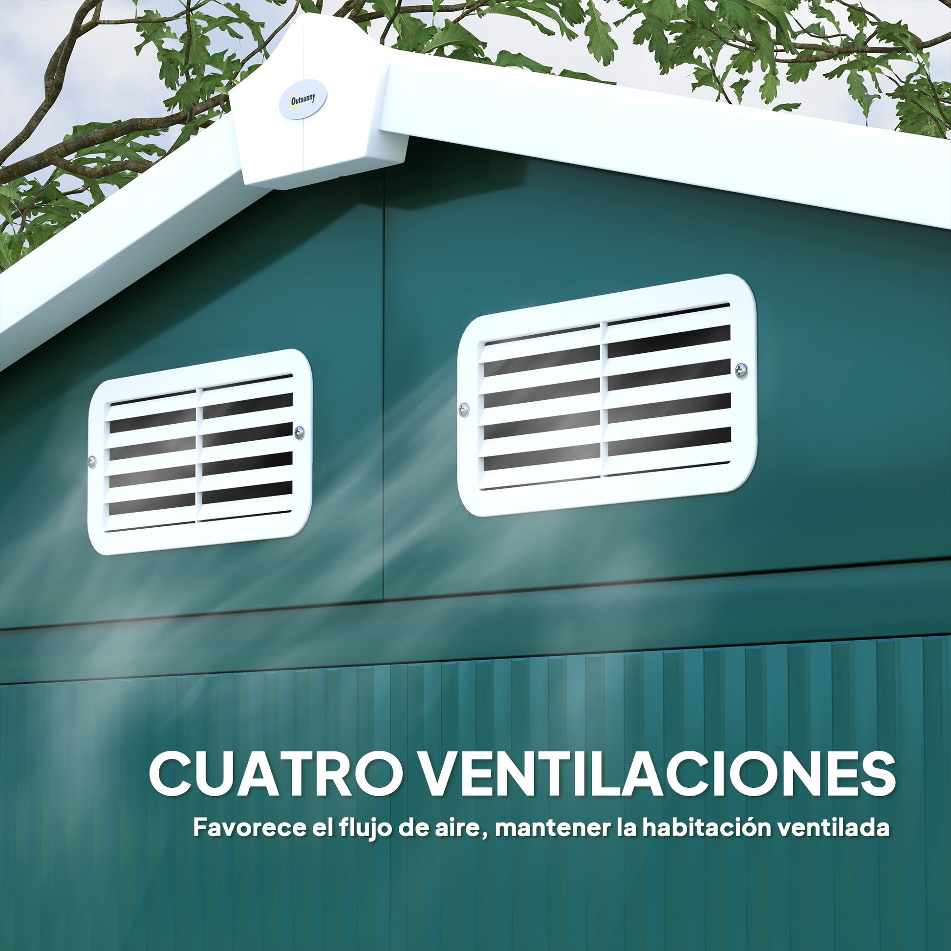 Outsunny Caseta de Jardín Exterior 2,36m² 213x120x194 cm Cobertizo de Jardín Exterior con Base Refuerzo (Suelo NO Incluido) Puertas Correderas Dobles Candado Ventanas Verde Oscuro