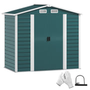 Outsunny Caseta de Jardín Exterior 2,36m² 213x120x194 cm Cobertizo de Jardín Exterior con Base Refuerzo (Suelo NO Incluido) Puertas Correderas Dobles Candado Ventanas Verde Oscuro