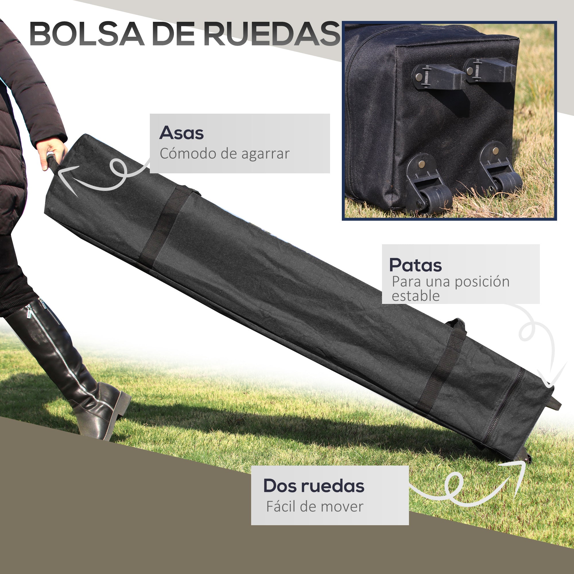 Outsunny Carpa Plegable Pop-up 4x4x2,8 m Cenador de Jardín con Paredes Altura Ajustable Anti-UV Impermeable Doble Techo Mosquiteras y Bolsa de Ruedas Gazebo para Exterior Fiestas Camping Gris Oscuro