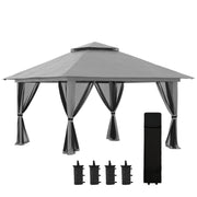 Outsunny Carpa Plegable Pop-up 4x4x2,8 m Cenador de Jardín con Paredes Altura Ajustable Anti-UV Impermeable Doble Techo Mosquiteras y Bolsa de Ruedas Gazebo para Exterior Fiestas Camping Gris Oscuro