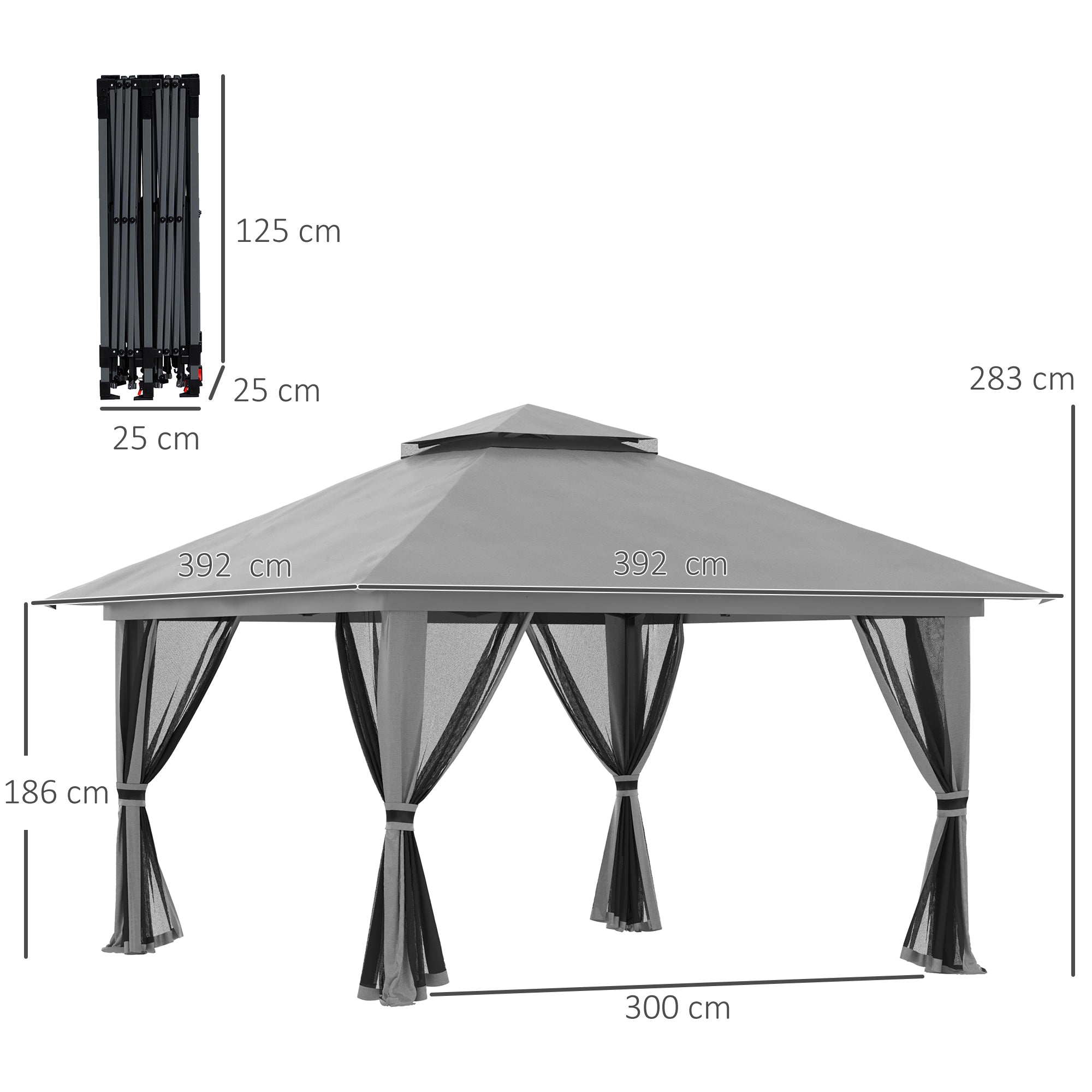 Outsunny Carpa Plegable Pop-up 4x4x2,8 m Cenador de Jardín con Paredes Altura Ajustable Anti-UV Impermeable Doble Techo Mosquiteras y Bolsa de Ruedas Gazebo para Exterior Fiestas Camping Gris Oscuro