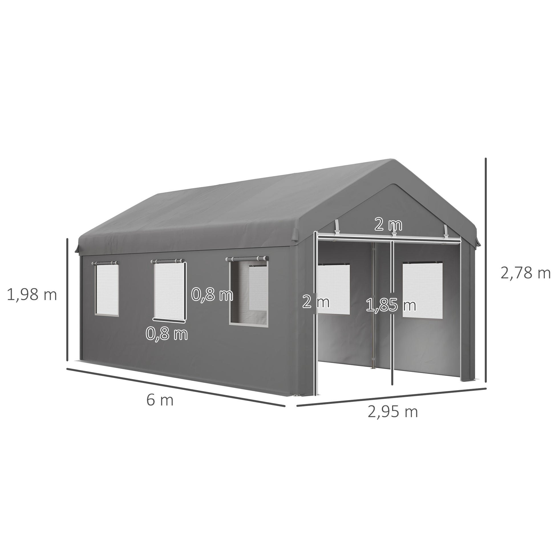 Outsunny Carpa Garaje Portátil 6x3 m, Garaje Exterior para Coche Impermeable con Paredes Laterales Desmontables, 2 Puertas Enrollables y 6 Ventanas, Cobertizo de Almacenamiento Anti-UV, Gris Claro