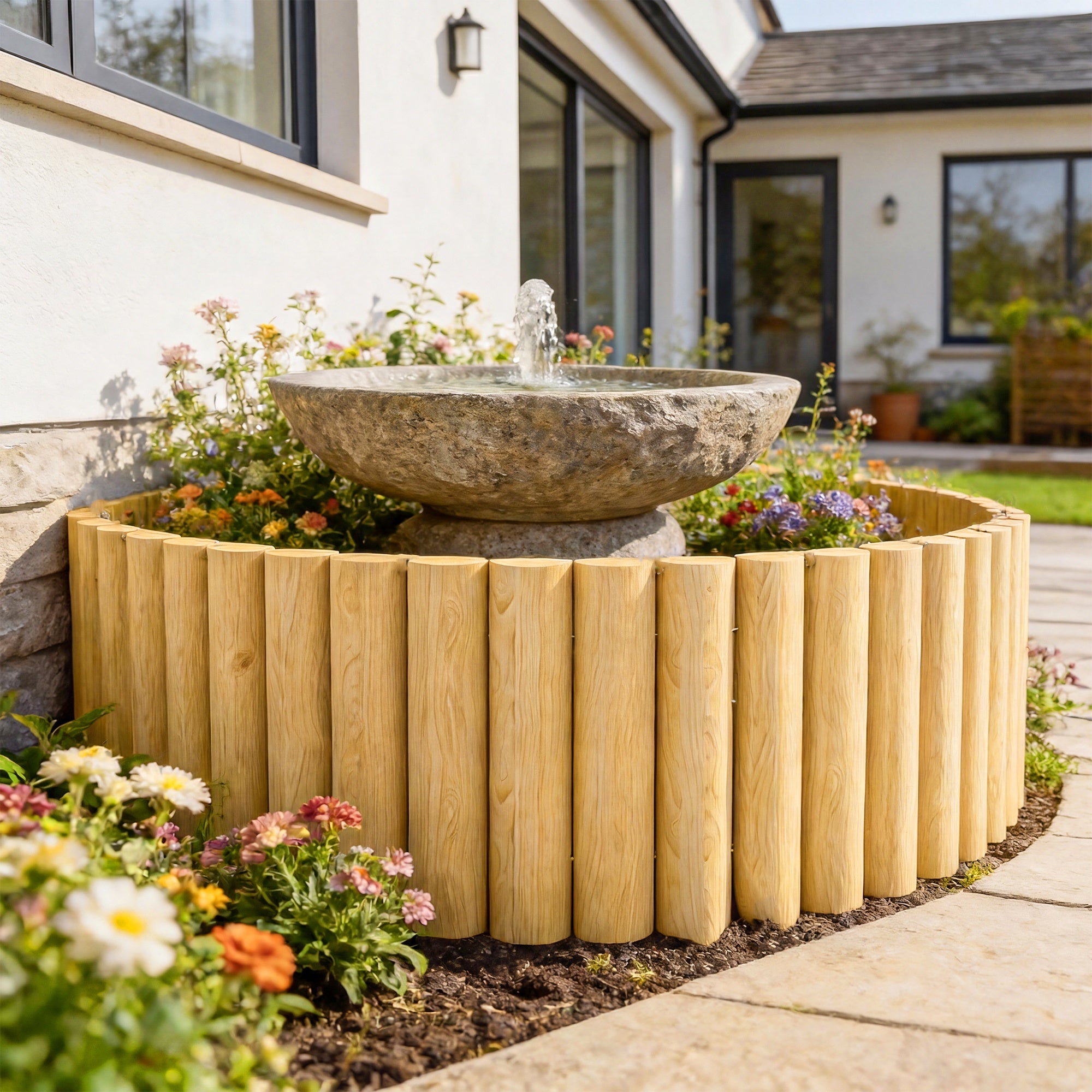 Outsunny Valla de Jardín de Madera, 176x38 cm, Valla de Jardín Exterior Decorativa, Resistente y Fácil de Instalar, para Huerto, Patio, Terraza, Césped, Natural