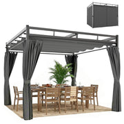 Outsunny Pérgola de Jardín 3x3 m con Techo Retráctil y 4 Cortinas, Cenador de Jardín con Protección UV30+, Impermeable, Estructura Metálica, Pabellón para Patio, Terraza, Exterior, Gris Oscuro