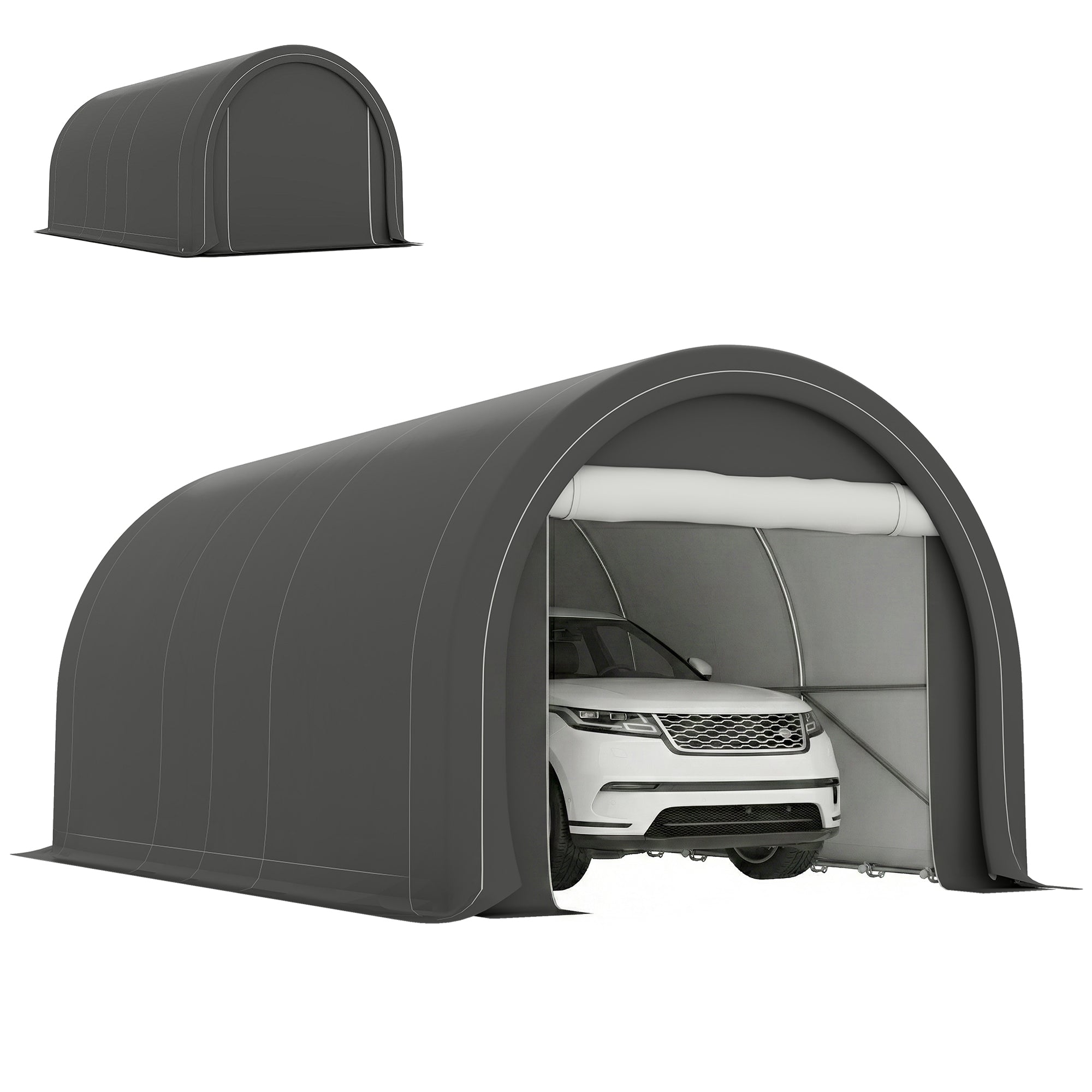 Outsunny Carpa Garaje Portátil 3x5 m, Garaje Exterior para Coche Impermeable con Puerta Enrollable con Cremallera, Estructura de Acero Galvanizado, UPF30+, Cobertizo de Almacenamiento, Gris