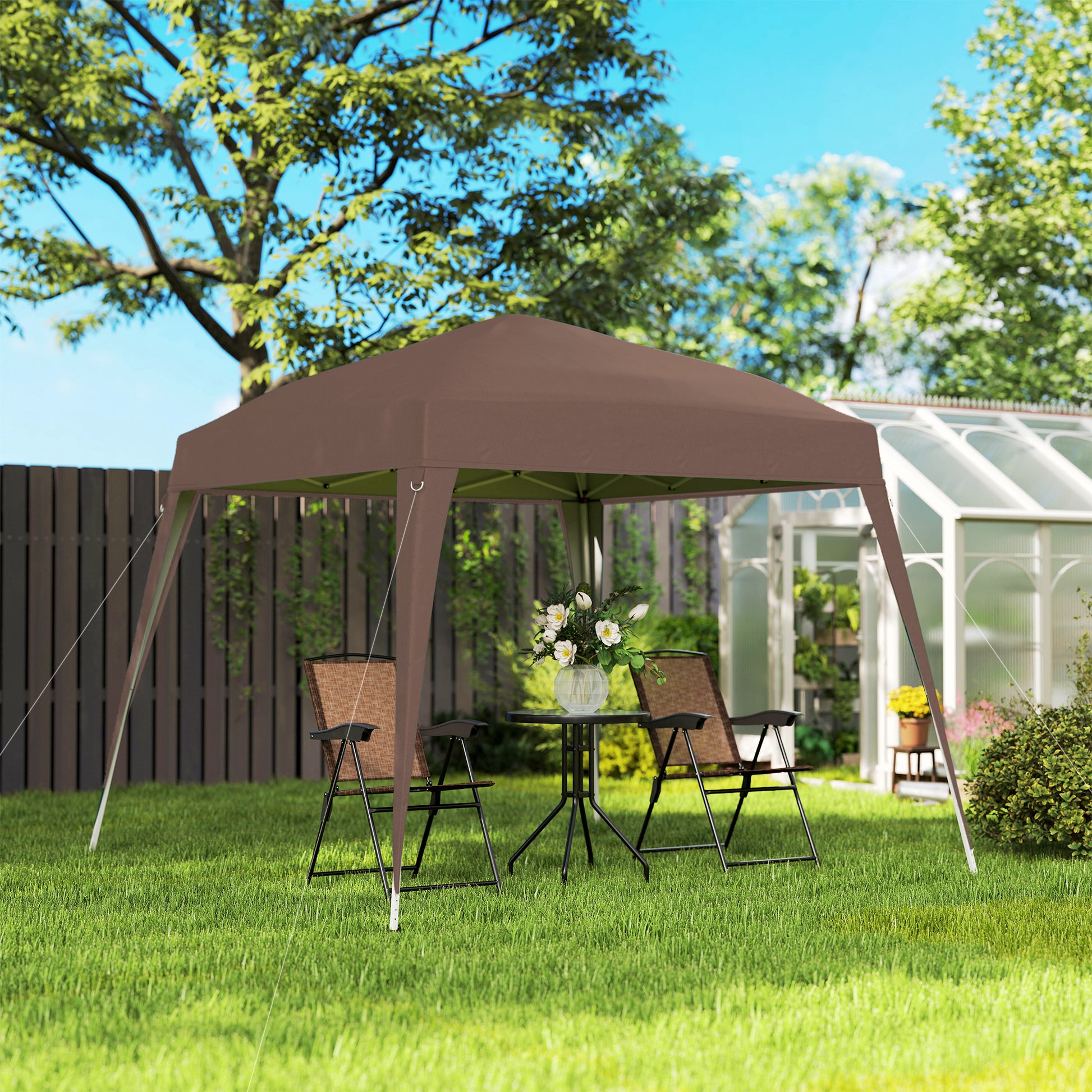 Outsunny Carpa Plegable 3x3 m, Pop-up, Cenador Pabellón de Jardín, Altura Ajustable con Bolsa de Transporte, Anti-UV, Impermeable, Gazebo para Camping, Fiestas, Exterior, Café