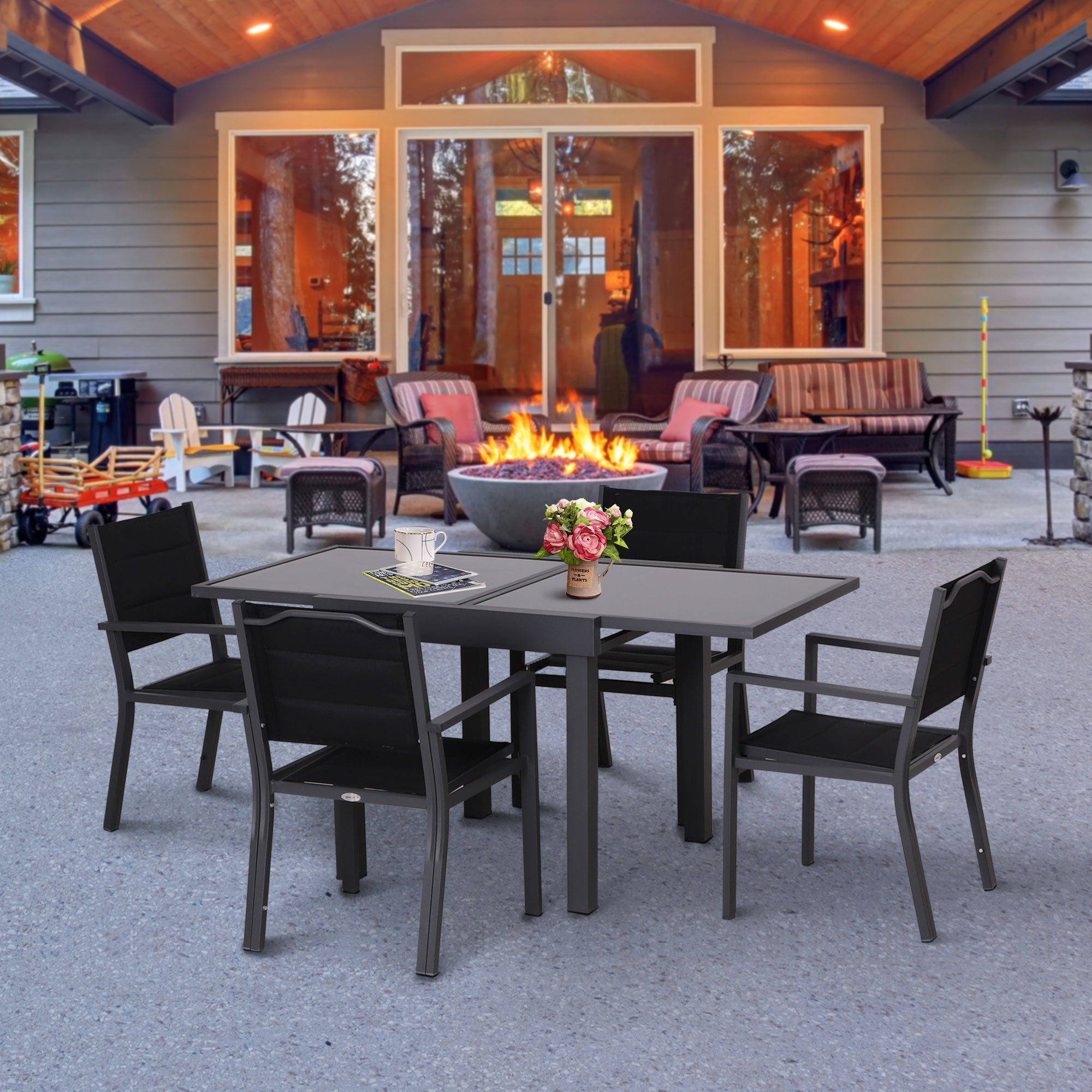 Outsunny Mesa de Jardín Mesa Extendida de Aluminio Mesa de Comedor Rectangular Tabla Vidrio Templado Carga 50kg para Terraza Patio Exterior Ofrecer Espacio Extra