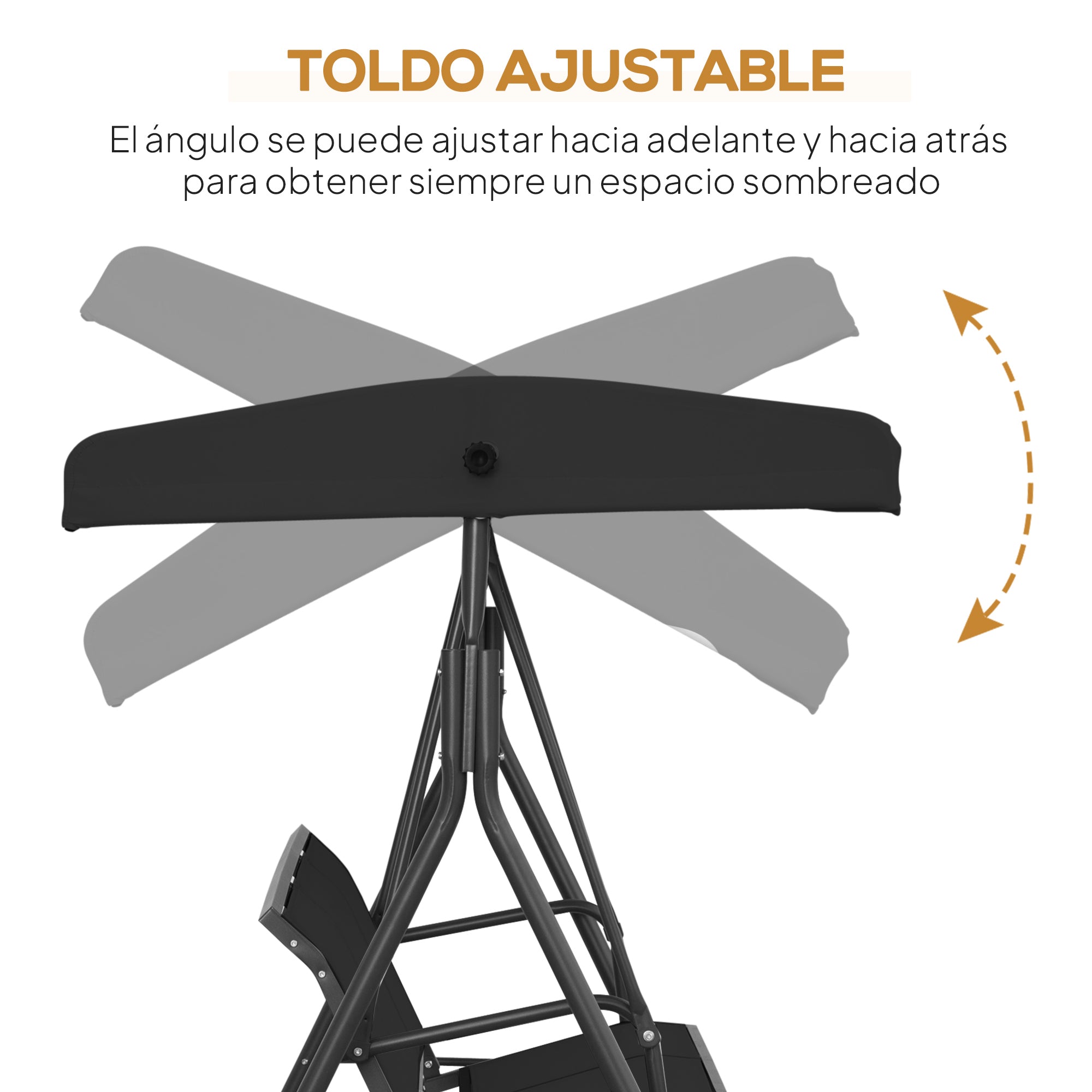 Outsunny Columpio de Jardín Exterior de 3 Plazas con Toldo Reclinable, Balancín de Jardín Exterior con Respaldo Transpirable y Marco de Acero, para Terraza Balcón, 175x118x159 cm, Negro