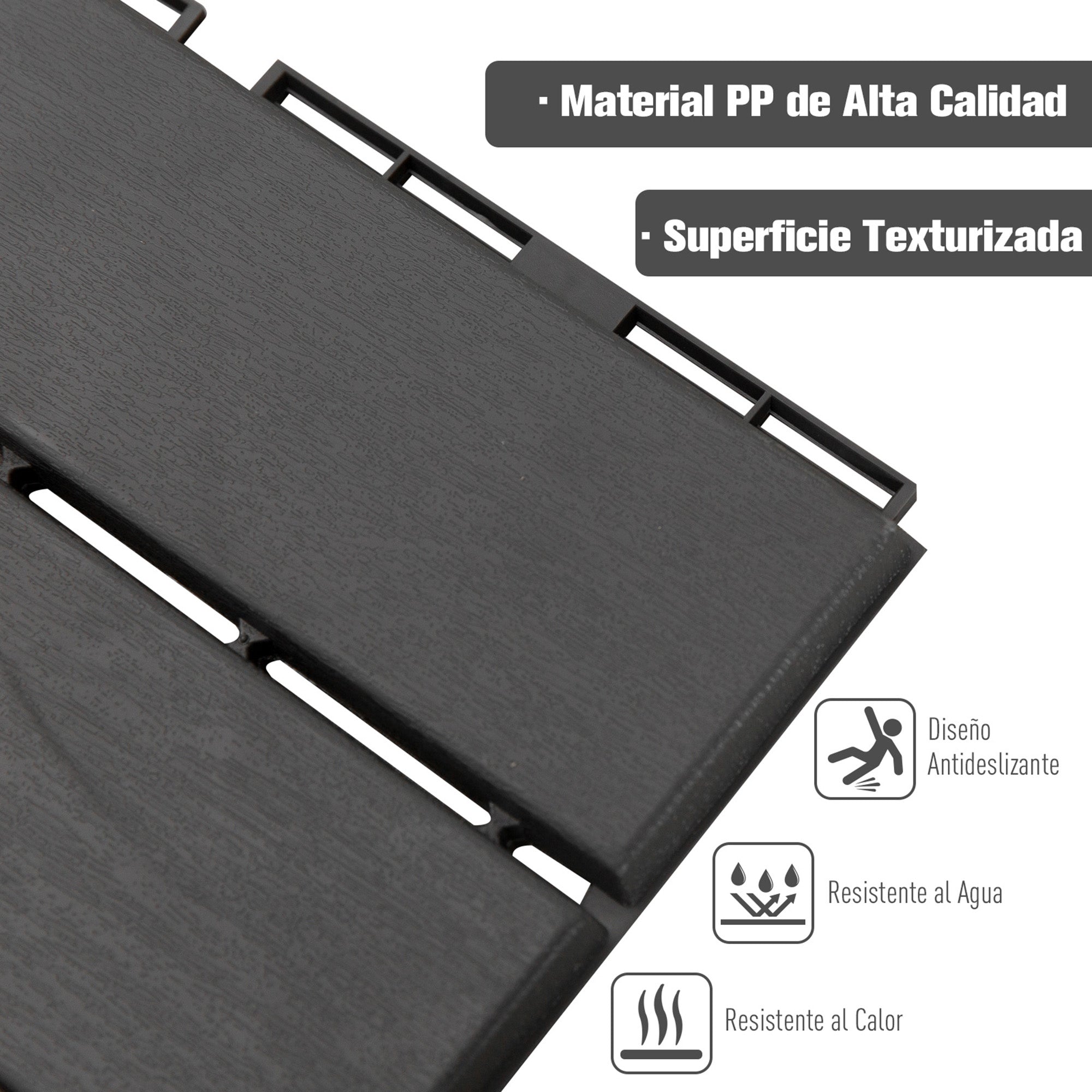 Outsunny Baldosas Cuadradas para Suelos Antideslizantes Exteriores Interiores Paquete de 9 Piezas 0.81 m² 30x30 cm Negro