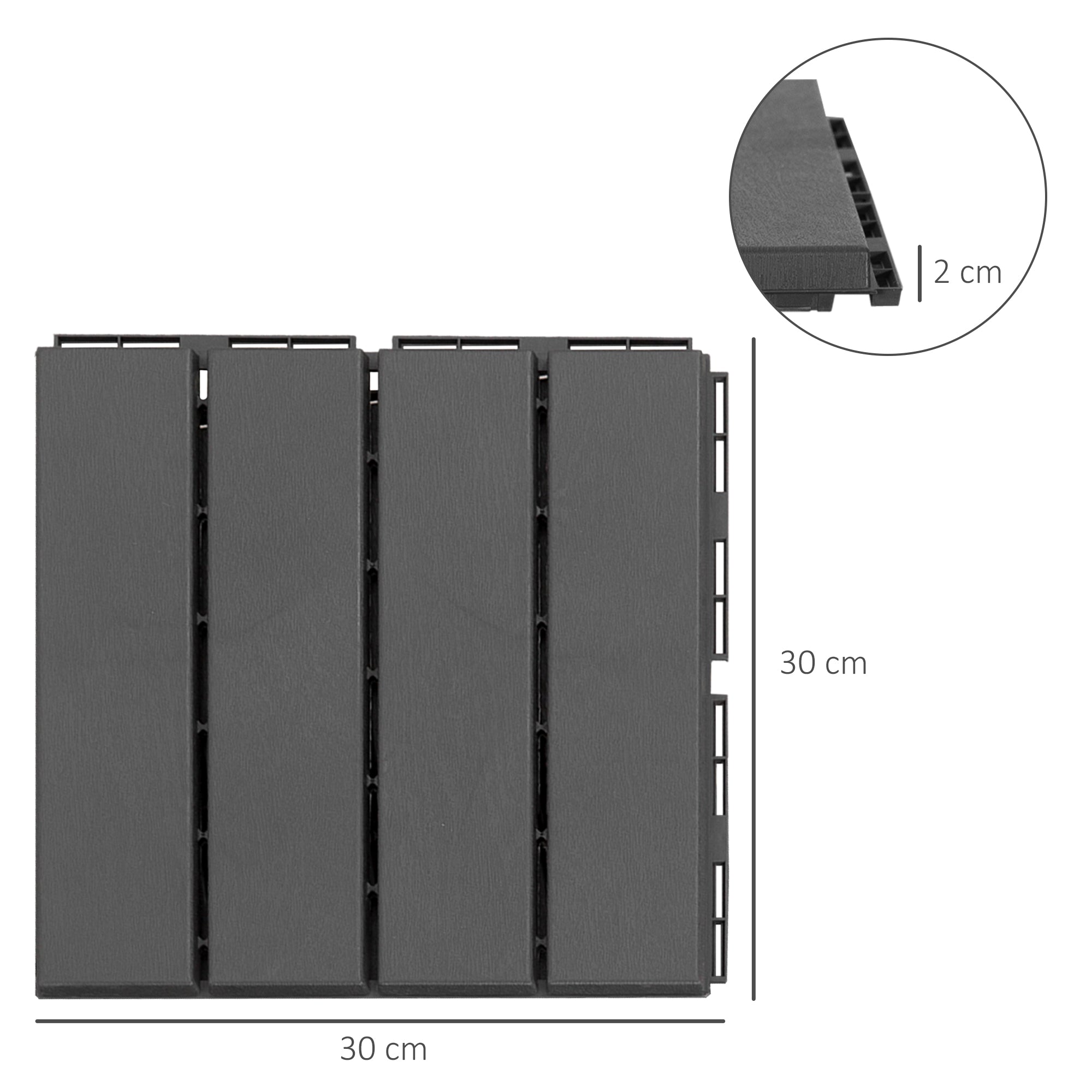 Outsunny Baldosas Cuadradas para Suelos Antideslizantes Exteriores Interiores Paquete de 9 Piezas 0.81 m² 30x30 cm Negro