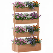 Outsunny Jardinera de Madera de 4 Niveles, Jardinera Exterior Elevada con Orificios de Drenaje y Tela no Tejida, Macetero para Cultivos, Plantas, Flores, para Terraza, Jardín, 85x45x140 cm, Marrón