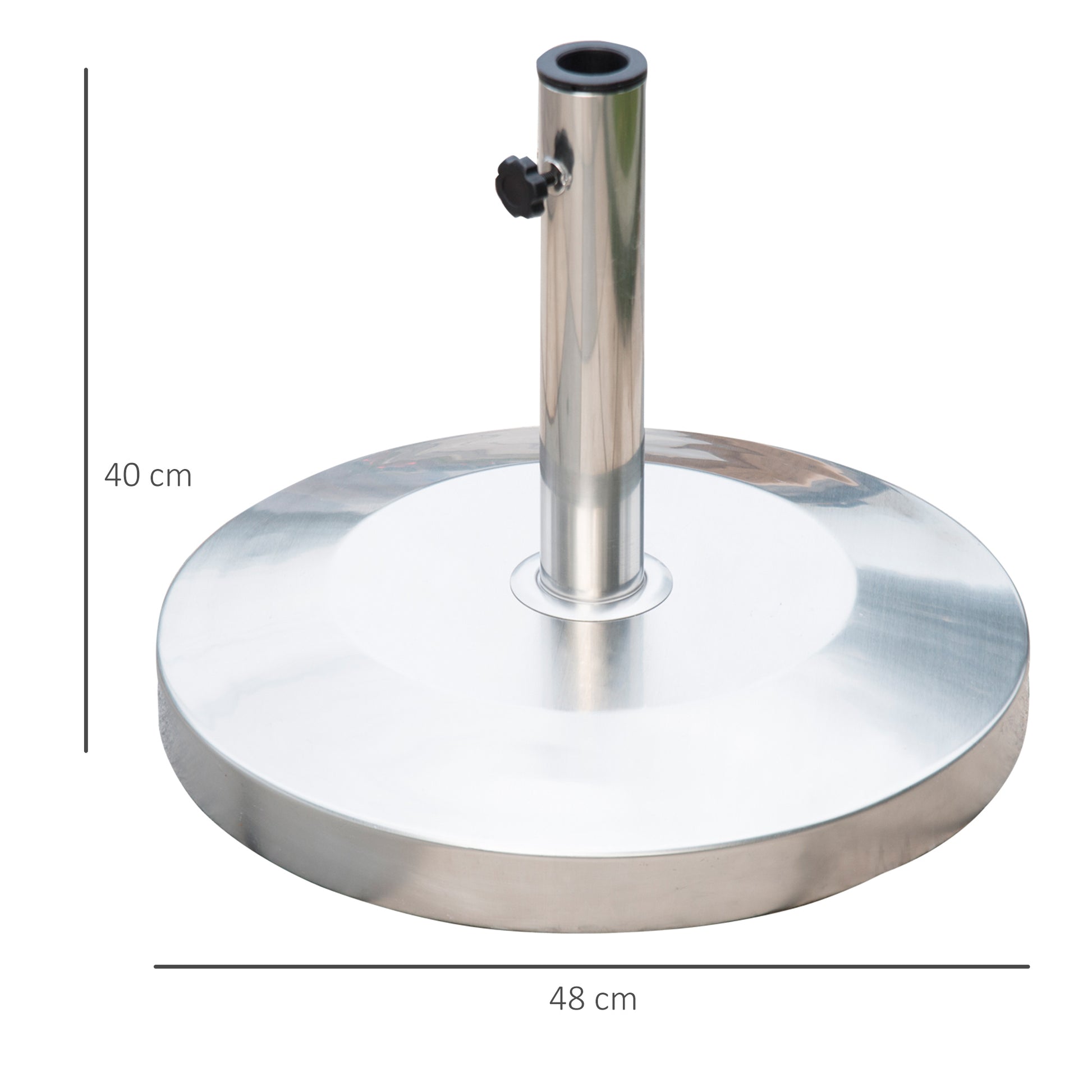 Outsunny Base para Sombrilla de Jardín Acero Inoxidable Peso Neto 25 kg Soporte Pie para Parasol Apto para Postes de Ø35 mm/Ø38 mm/Ø48 mm para Jardín Patio Color Plateado
