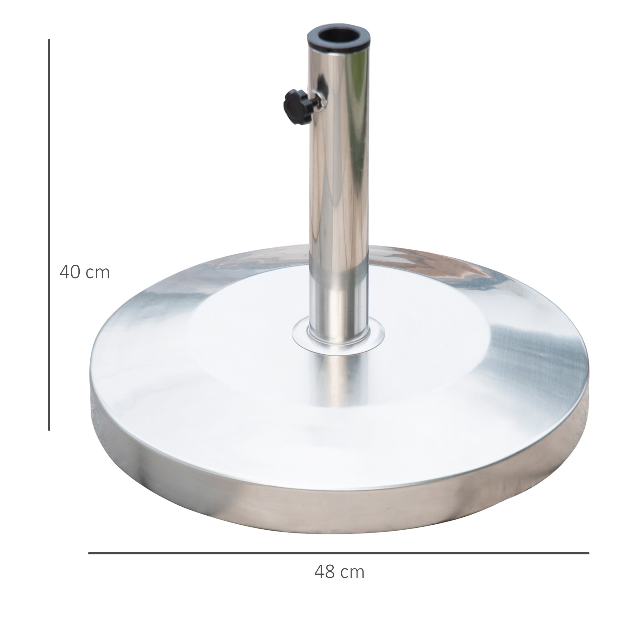 Outsunny Base para Sombrilla de Jardín Acero Inoxidable Peso Neto 25 kg Soporte Pie para Parasol Apto para Postes de Ø35 mm/Ø38 mm/Ø48 mm para Jardín Patio Color Plateado
