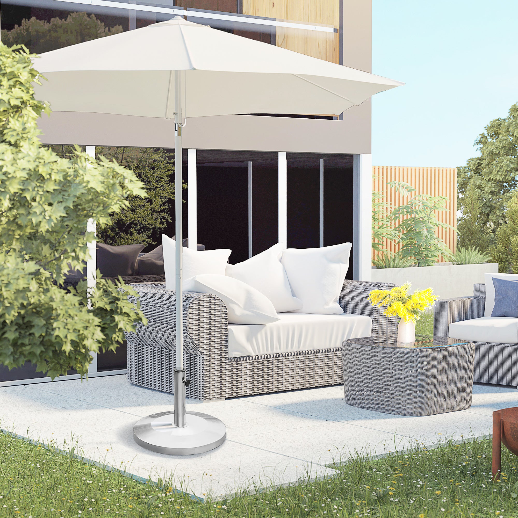 Outsunny Base para Sombrilla de Jardín Acero Inoxidable Peso Neto 25 kg Soporte Pie para Parasol Apto para Postes de Ø35 mm/Ø38 mm/Ø48 mm para Jardín Patio Color Plateado