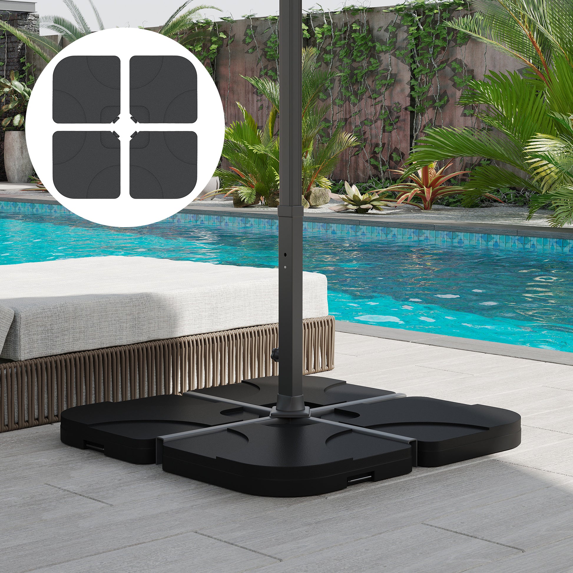 Outsunny Base de Sombrilla o Pie para Parasol tipo Soporte de 4 piezas de plástico 100x100x7,5 cm Negro