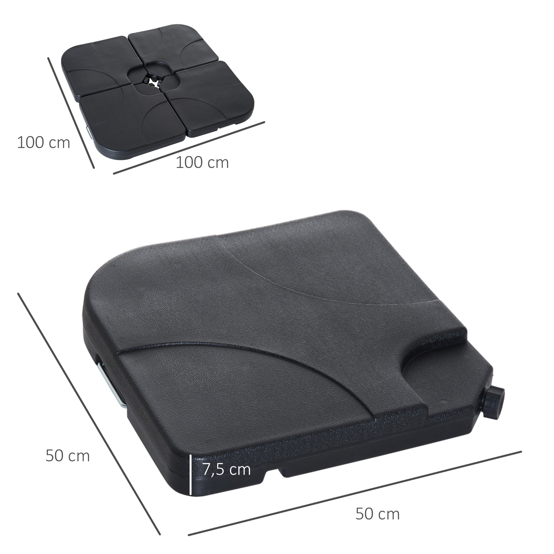Outsunny Base de Sombrilla o Pie para Parasol tipo Soporte de 4 piezas de plástico 100x100x7,5 cm Negro