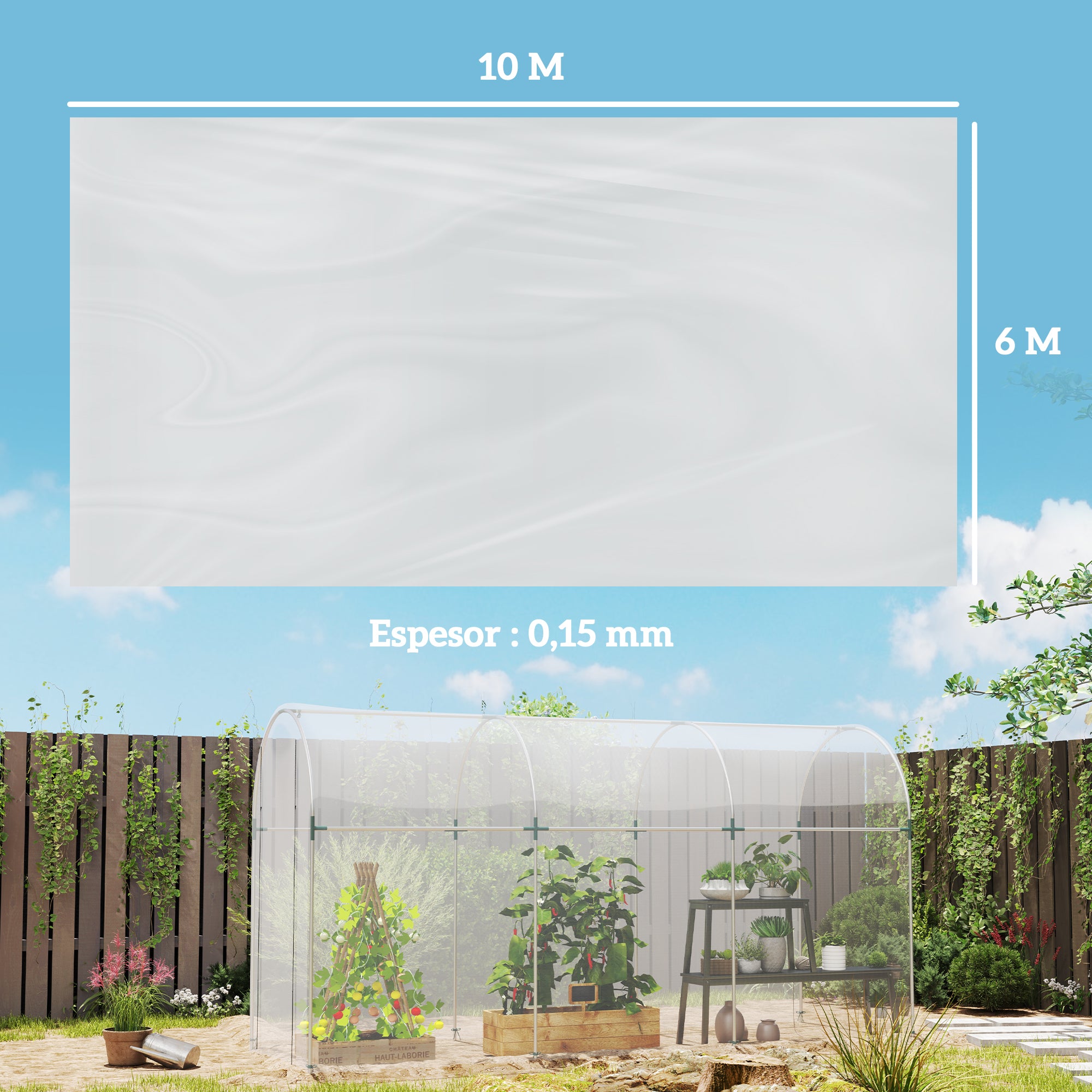 Outsunny Plástico Invernadero Transparente, 6x10 m, Cubierta de Repuesto para Invernadero de Polipropileno, Resistente al Agua, para Huerto, Plantas, Agricultura, Jardín