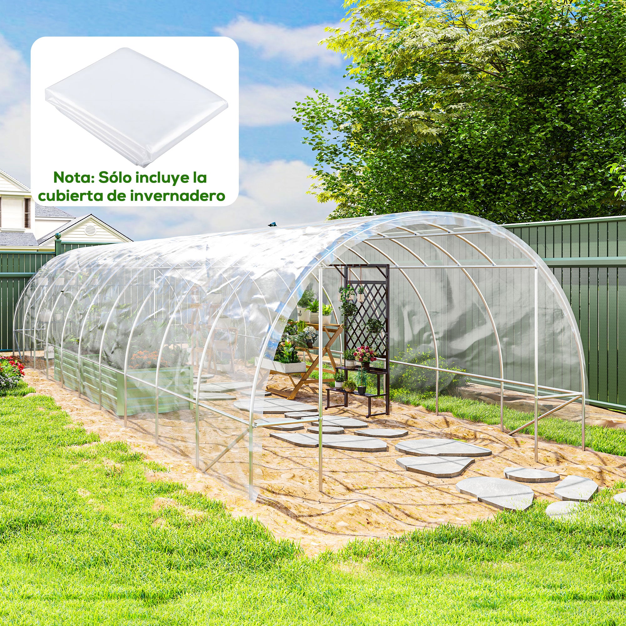 Outsunny Plástico Invernadero Transparente, 6x10 m, Cubierta de Repuesto para Invernadero de Polipropileno, Resistente al Agua, para Huerto, Plantas, Agricultura, Jardín