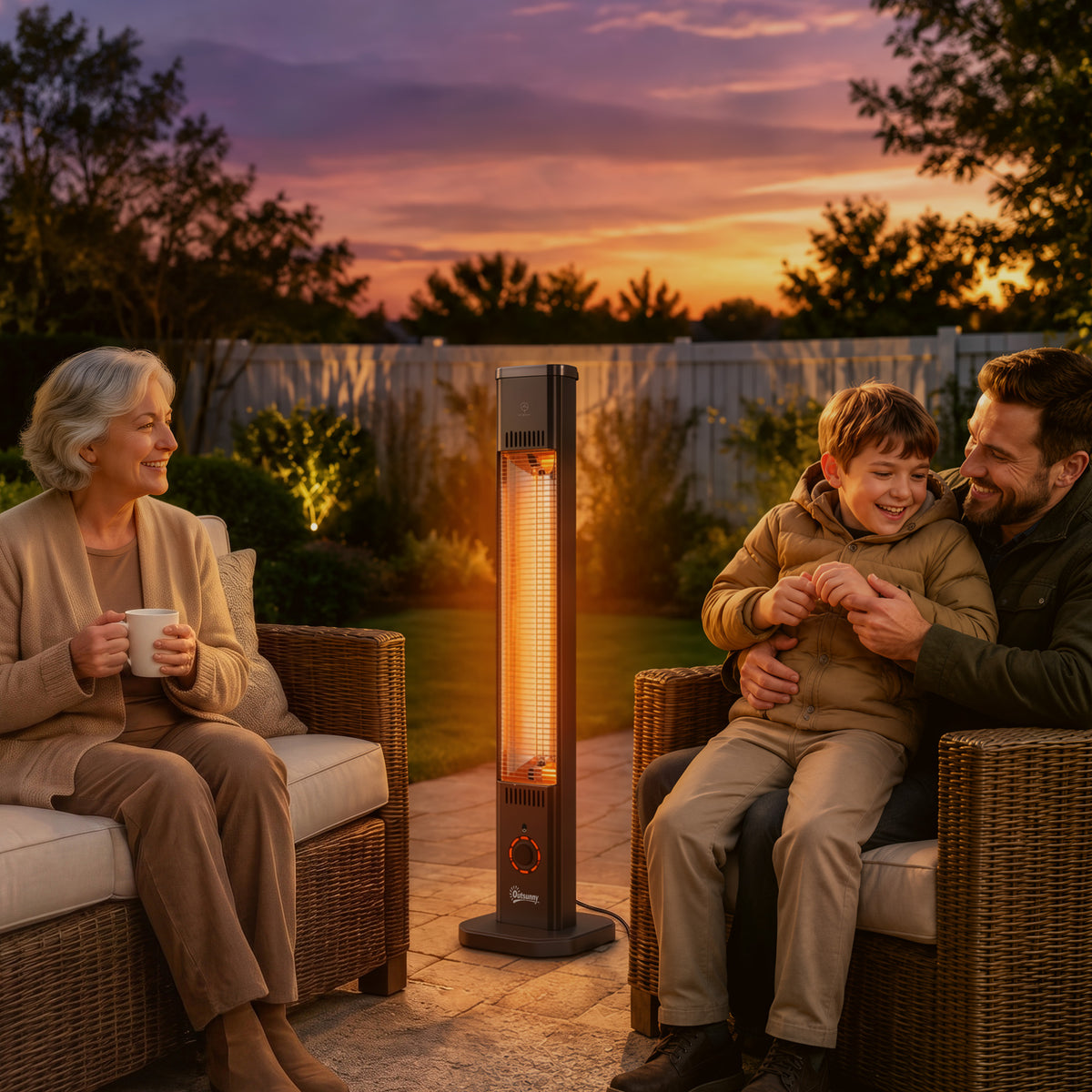 Outsunny Calefactor por Infrarrojos Terraza 2000 W, Estufa Exterior Eléctrica de Pie o Pared con Control por Mando/Control Giratorio, IP65, 9 Niveles Calor, Temporizador 8 h, Apagado Inclinación Funda