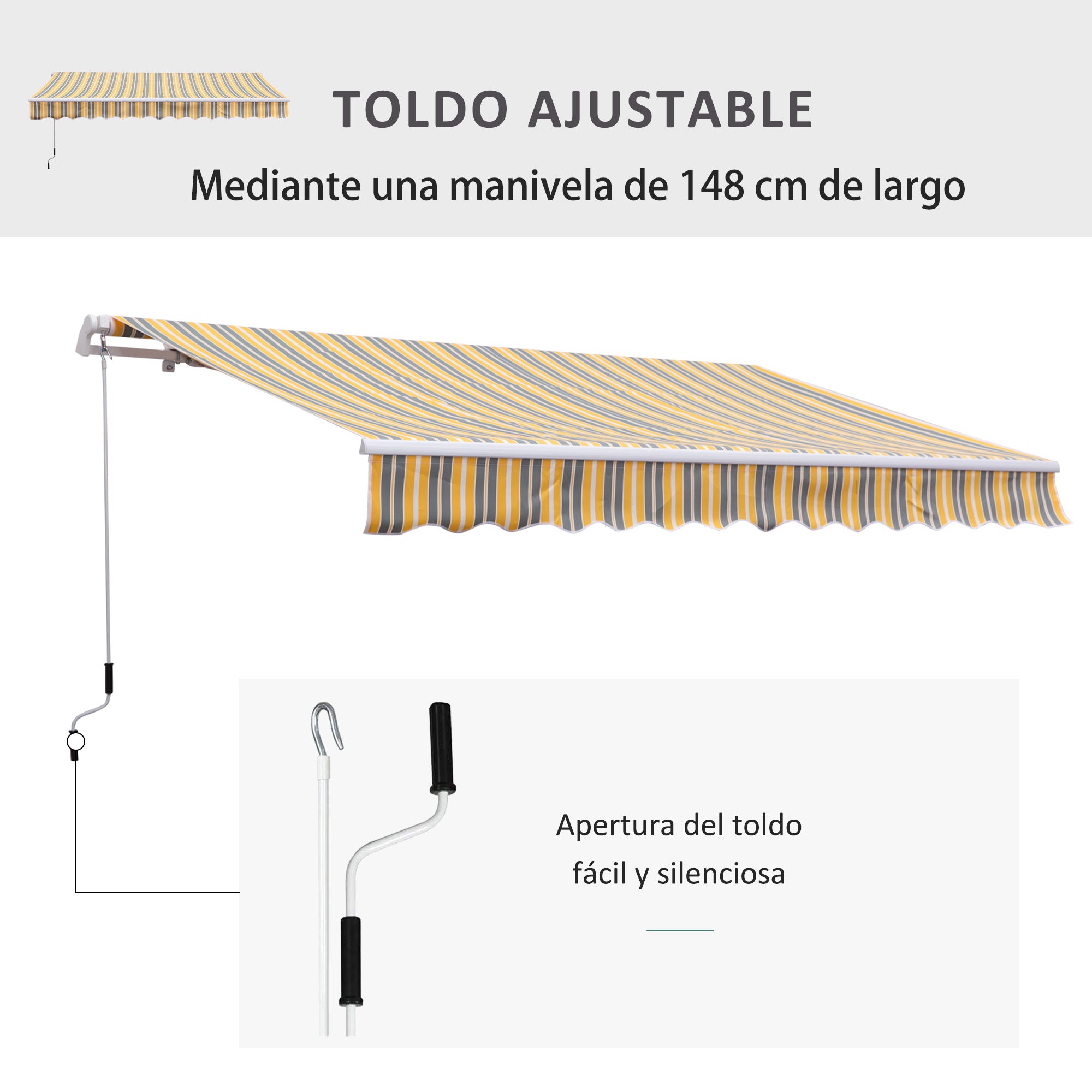 Outsunny Toldo Manual Plegable 3.5x2.5m de Aluminio Toldo Balcón Patio Terraza con Manivela Resistente al Agua Protección Solar UV para Jardín Exterior Amarillo