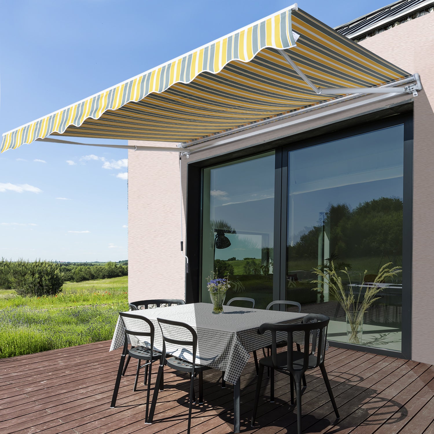 Outsunny Toldo Manual Plegable 3.5x2.5m de Aluminio Toldo Balcón Patio Terraza con Manivela Resistente al Agua Protección Solar UV para Jardín Exterior Amarillo