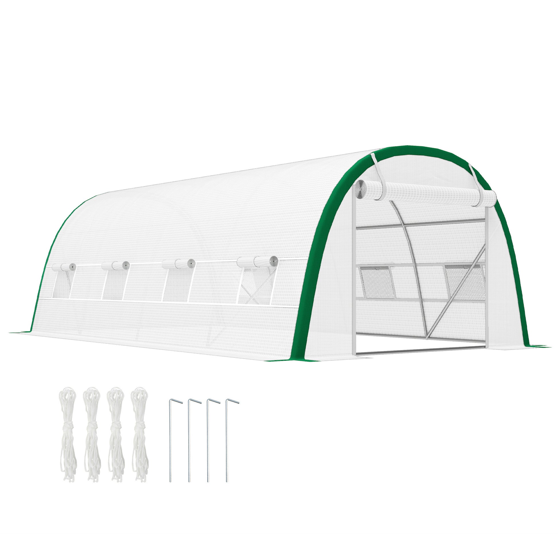 Outsunny Invernadero de Exterior 6x3x2 m, Invernadero de Túnel con Puerta Enrollable, 8 Ventanas de Malla, Cubierta PE 140g/m², Marco de Acero Galvanizado, Anti-UV, para Cultivos, Plantas, Blanco