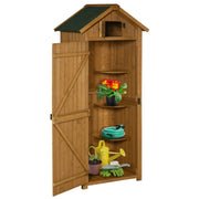 Outsunny Armario de Jardín de Madera 77x54,2x179 cm 0,3 m² Cobertizo para Almacenaje de Herramientas con 3 Estantes y 2 Puertas con Cerrojo para Patio Terraza Natural y Verde