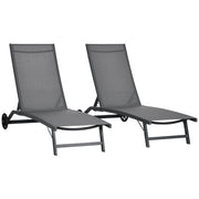 Outsunny Pack de 2 Tumbonas de Jardín Exterior Tumbonas Reclinables de Aluminio con Respaldo Ajustable de 5 Niveles y Ruedas para Playa Piscina 165x66x102 cm Gris Oscuro
