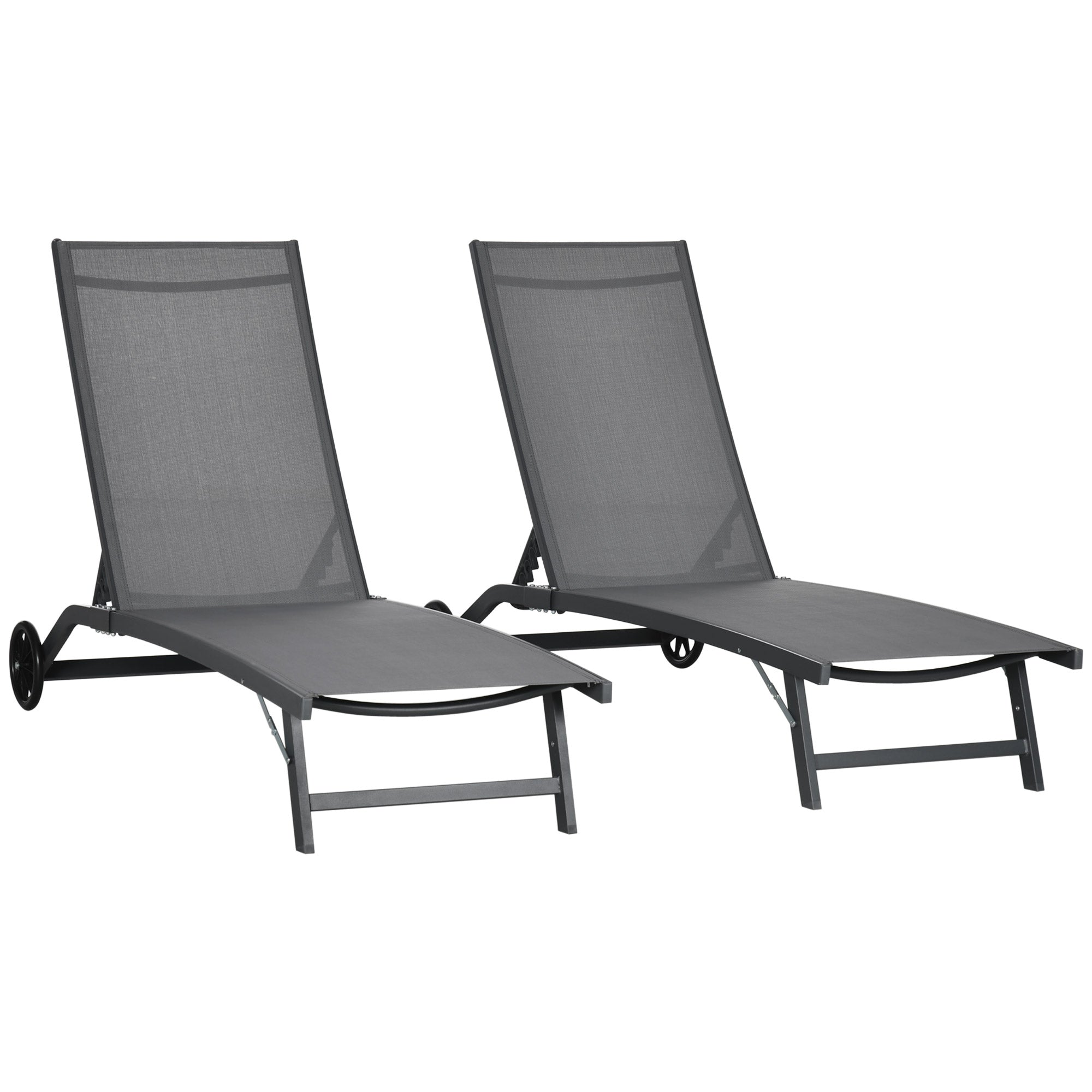 Outsunny Pack de 2 Tumbonas de Jardín Exterior Tumbonas Reclinables de Aluminio con Respaldo Ajustable de 5 Niveles y Ruedas para Playa Piscina 165x66x102 cm Gris Oscuro