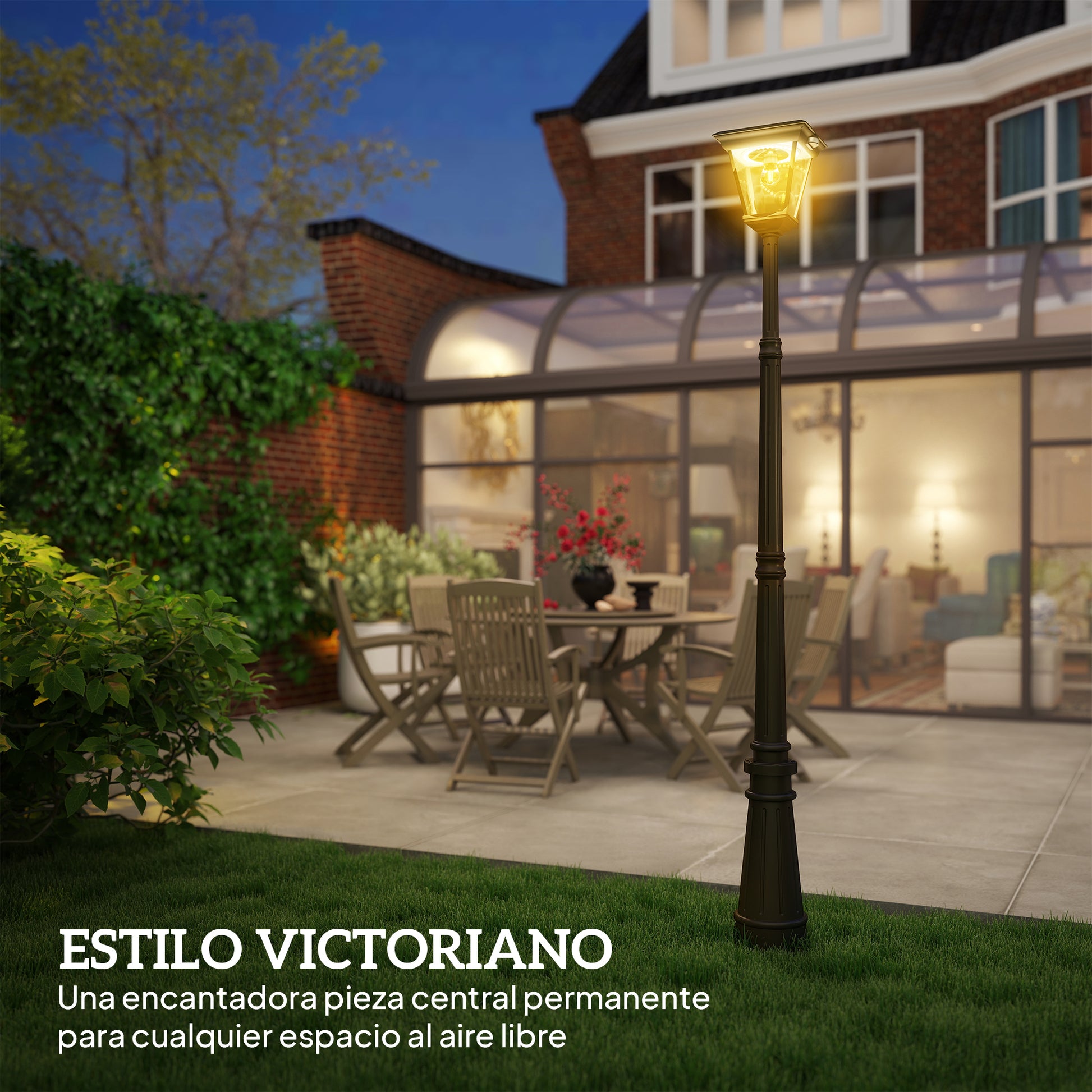Outsunny Farola Solar Exterior Luz Solar Exterior Jardín de Aluminio y Vidrio con Panel Solar Luces LED Encendido y Apagado Automático Sensor de Movimiento Impermeable IP44 para Terraza 26x24x220 cm