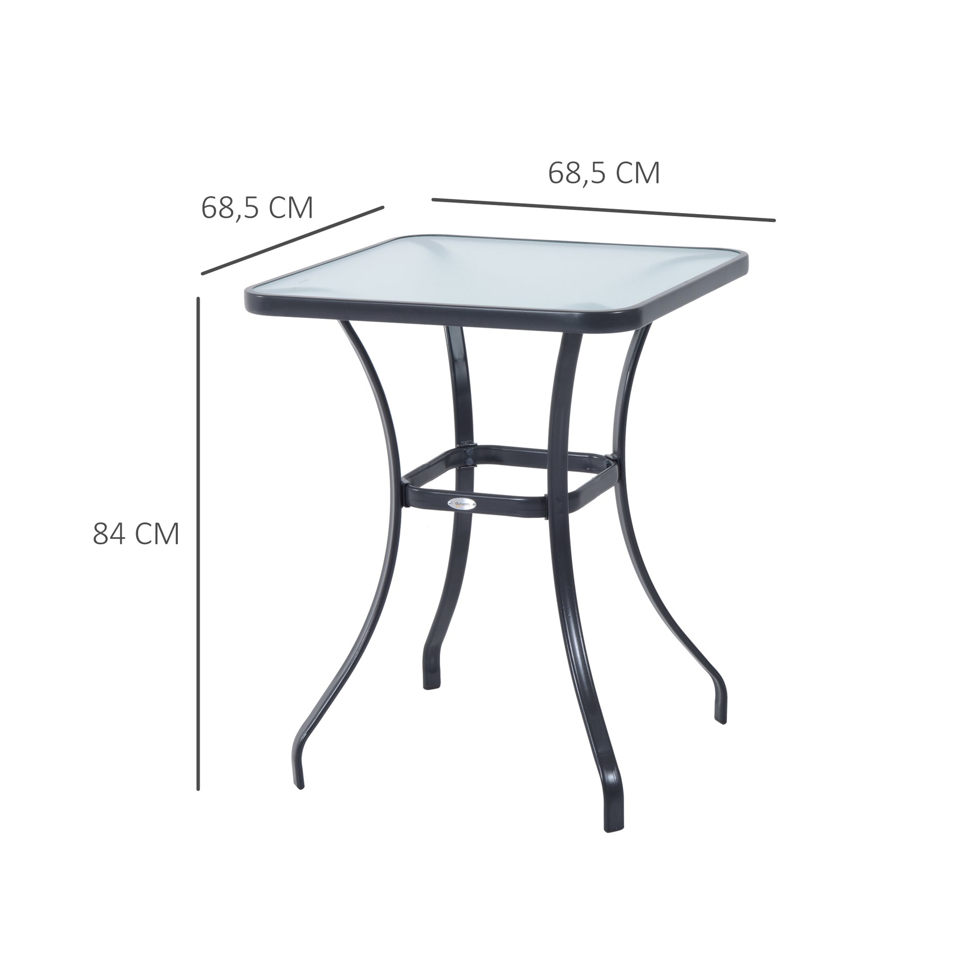 Outsunny Mesa Auxiliar de Cristal Templado Cuadrada Bordes Redondeados Mesita Café para Patio Terraza Balcón Negro y Transparente 68,5x68,5x84 cm