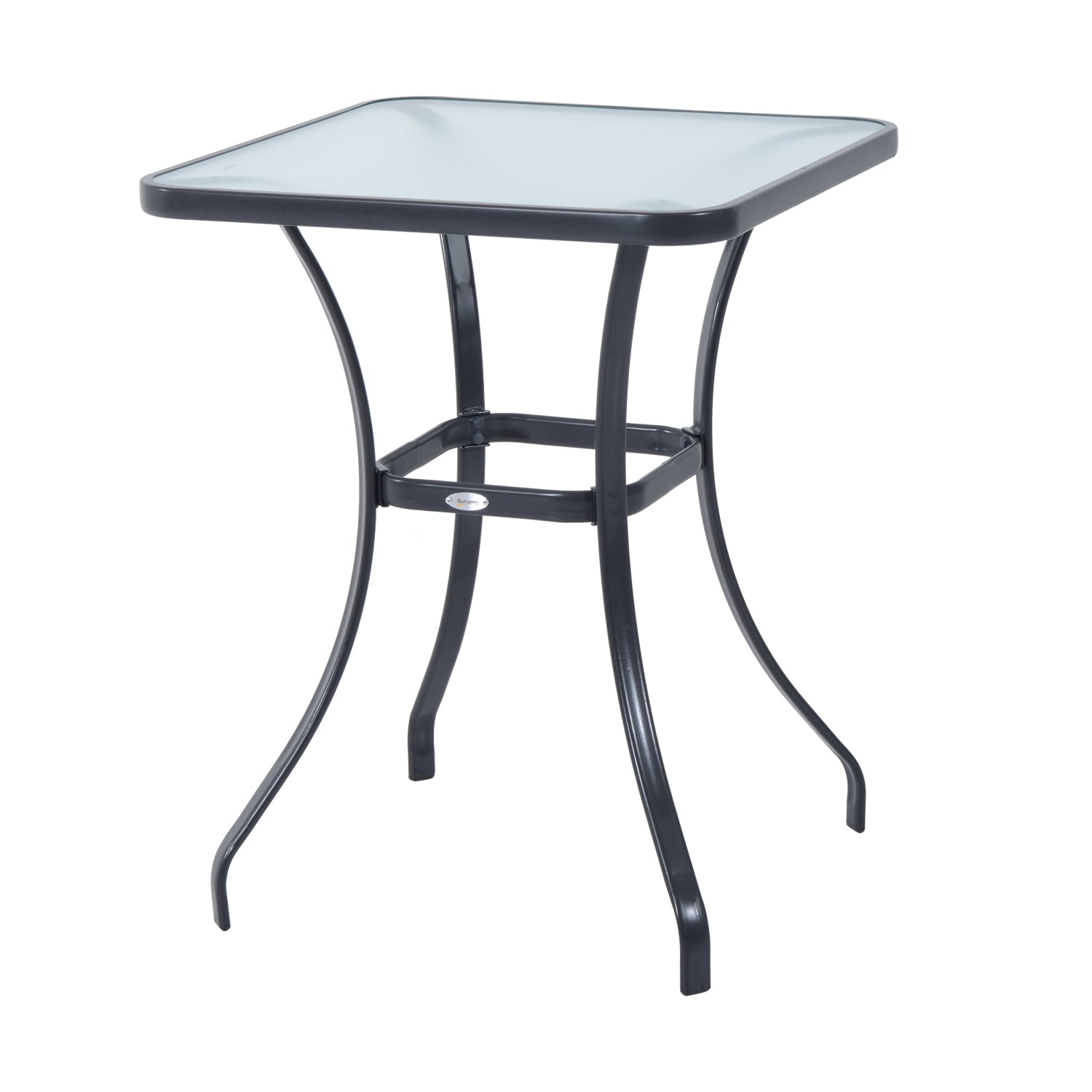 Outsunny Mesa Auxiliar de Cristal Templado Cuadrada Bordes Redondeados Mesita Café para Patio Terraza Balcón Negro y Transparente 68,5x68,5x84 cm