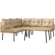 Outsunny Conjunto de Jardín Exterior de Ratán Sintético de 4 Piezas Muebles de Jardín Exterior en Forma de L Incluye 2 Sofás de 2 Plazas 1 Sillón Esquinero 1 Mesa de Centro con Cojines Natural